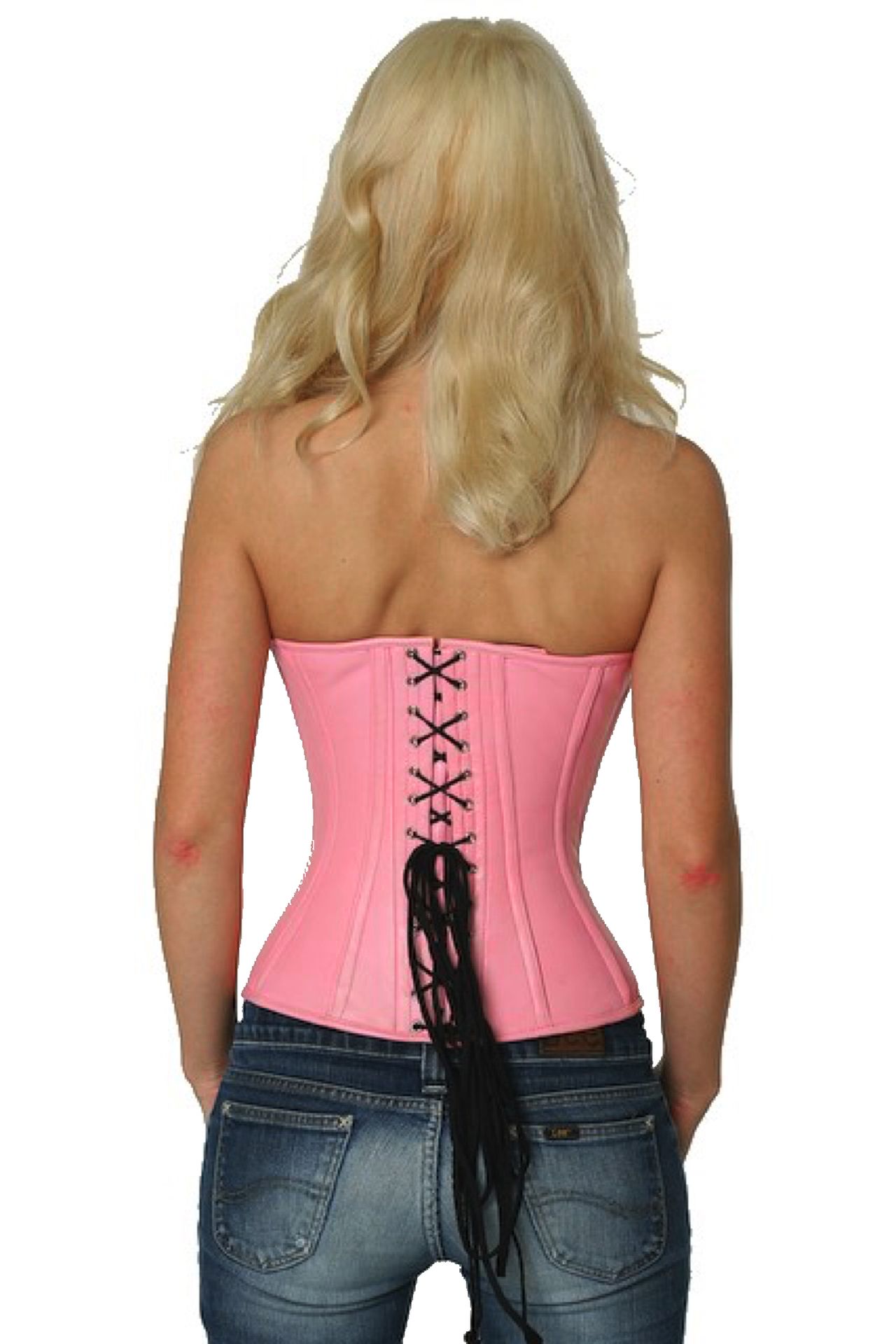 Corsetto in pelle rosa a mezzo busto Corsetto in pelle rosa a mezzo busto
