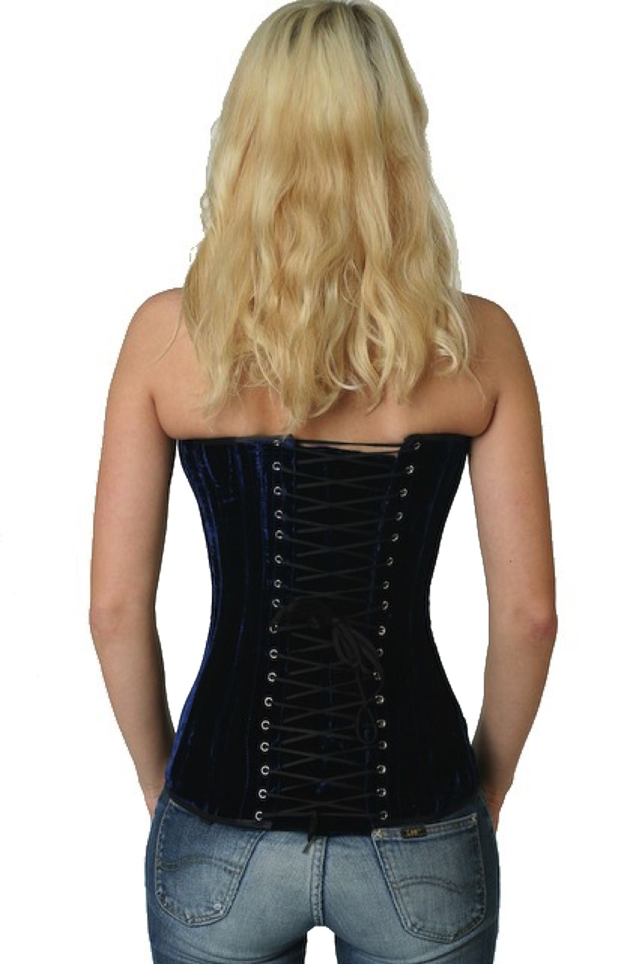 Fluweel corset blauw volborst Korset vy62