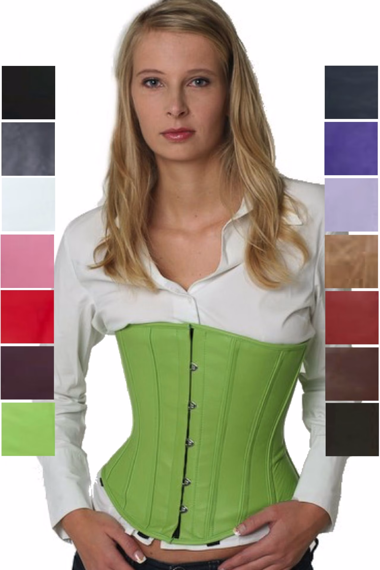 Korsett Corsage Leder Grün Unterbrust lu28
