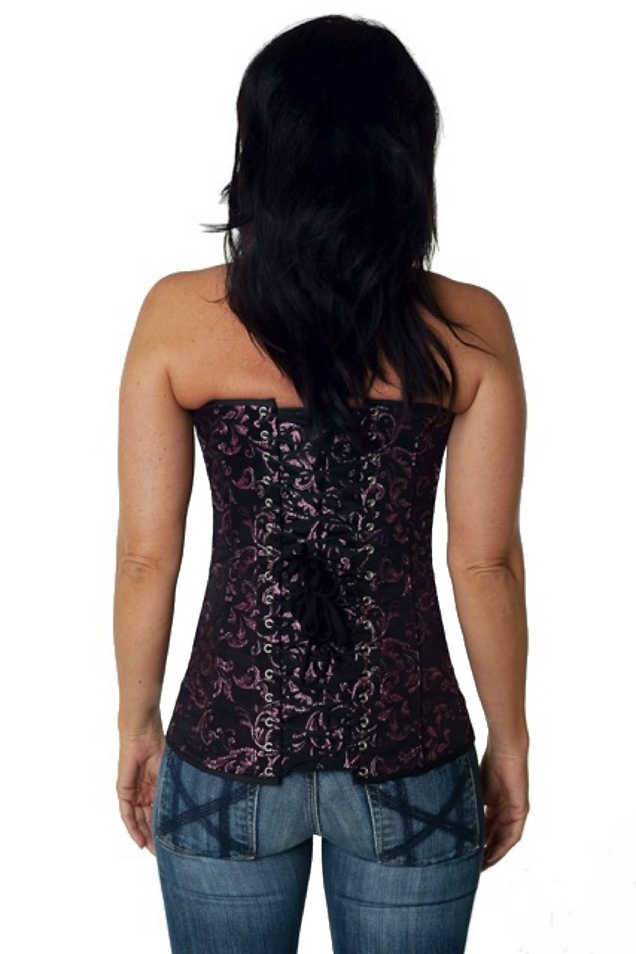 Corsetto in broccato rosa sopra il seno Corsetto in broccato rosa sopra il seno