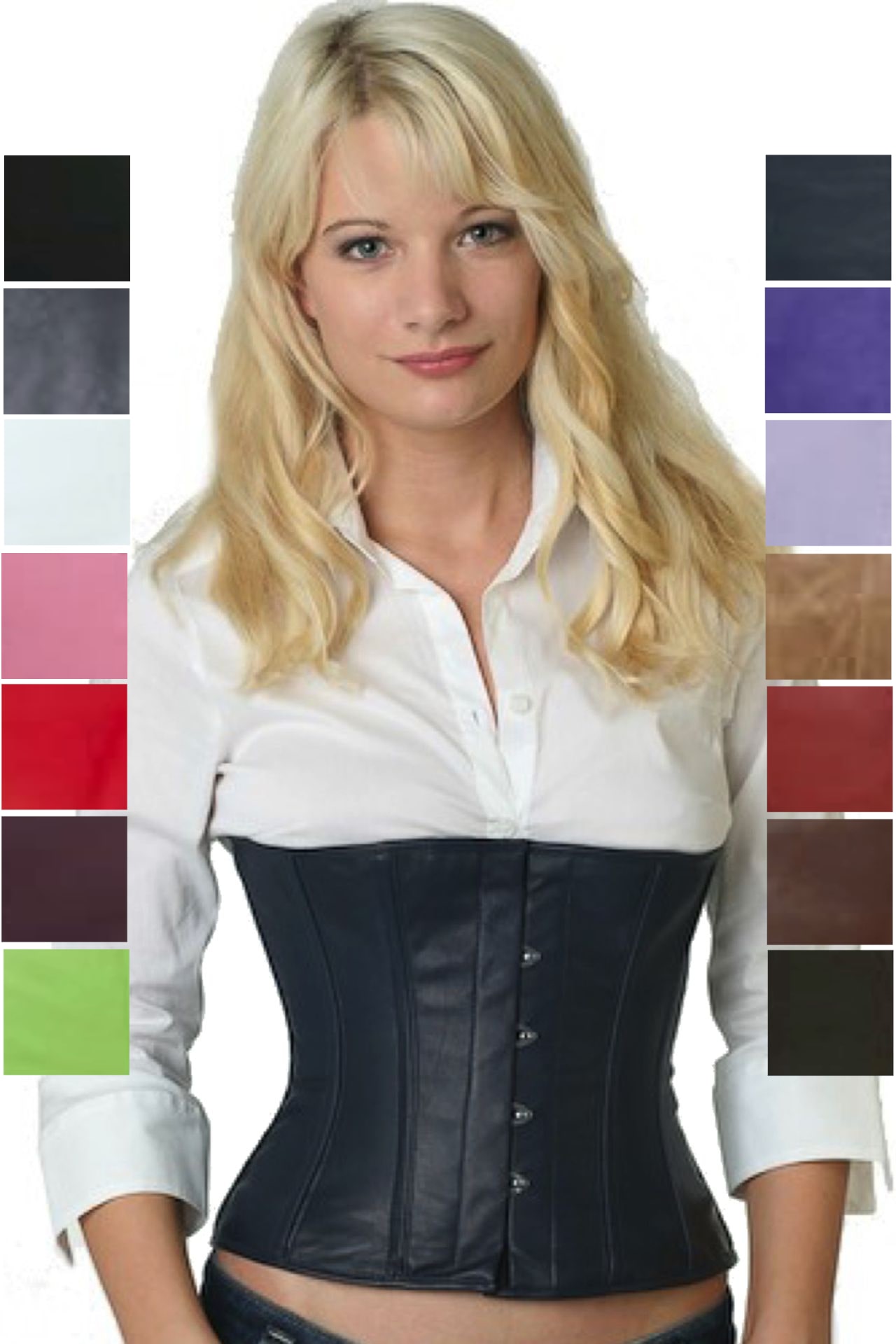 Corsetto in pelle blu con cintura Corsetto in pelle blu con cintura
