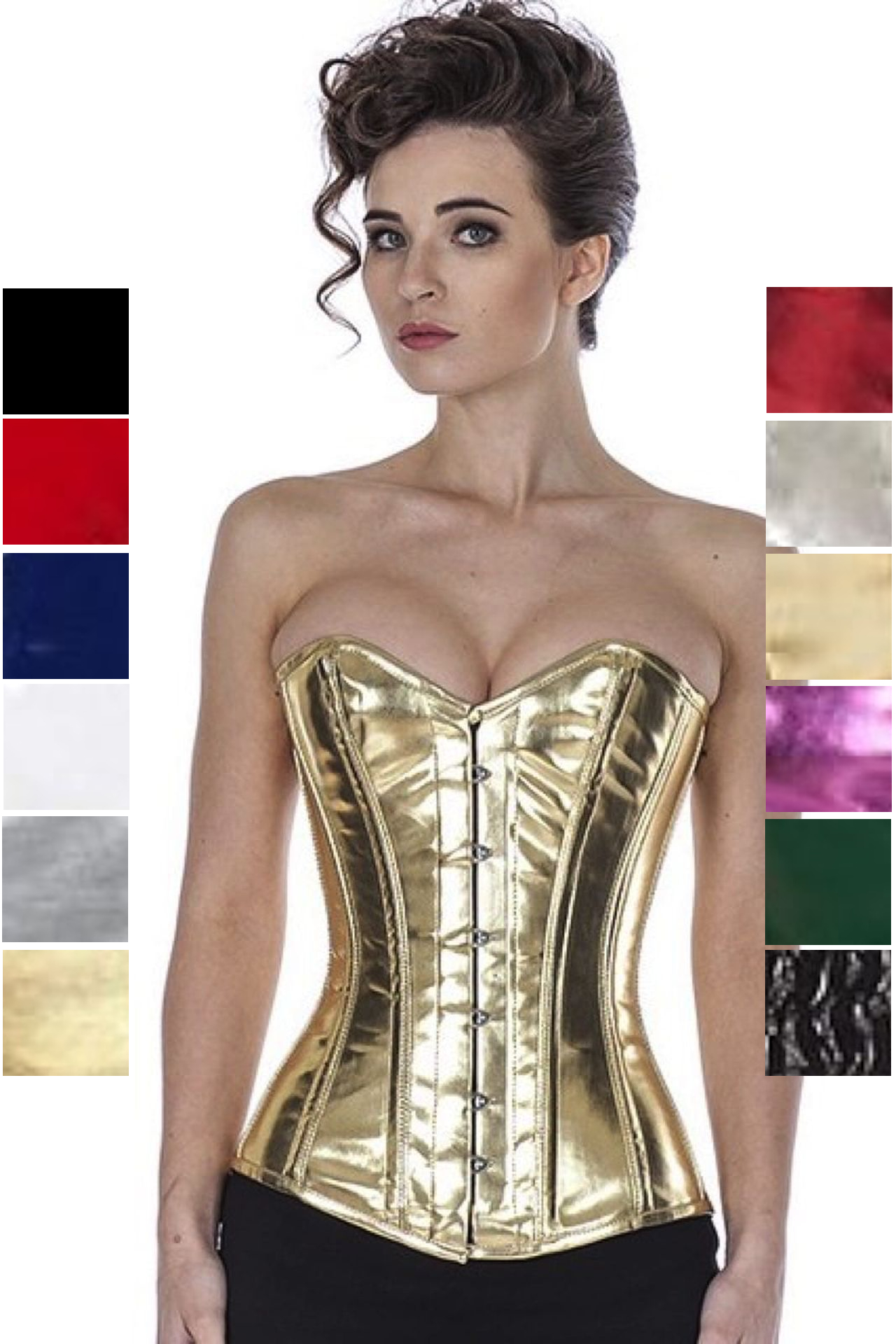 Korsett Lack Corsage Gold Glitter Vollbrust pyG5