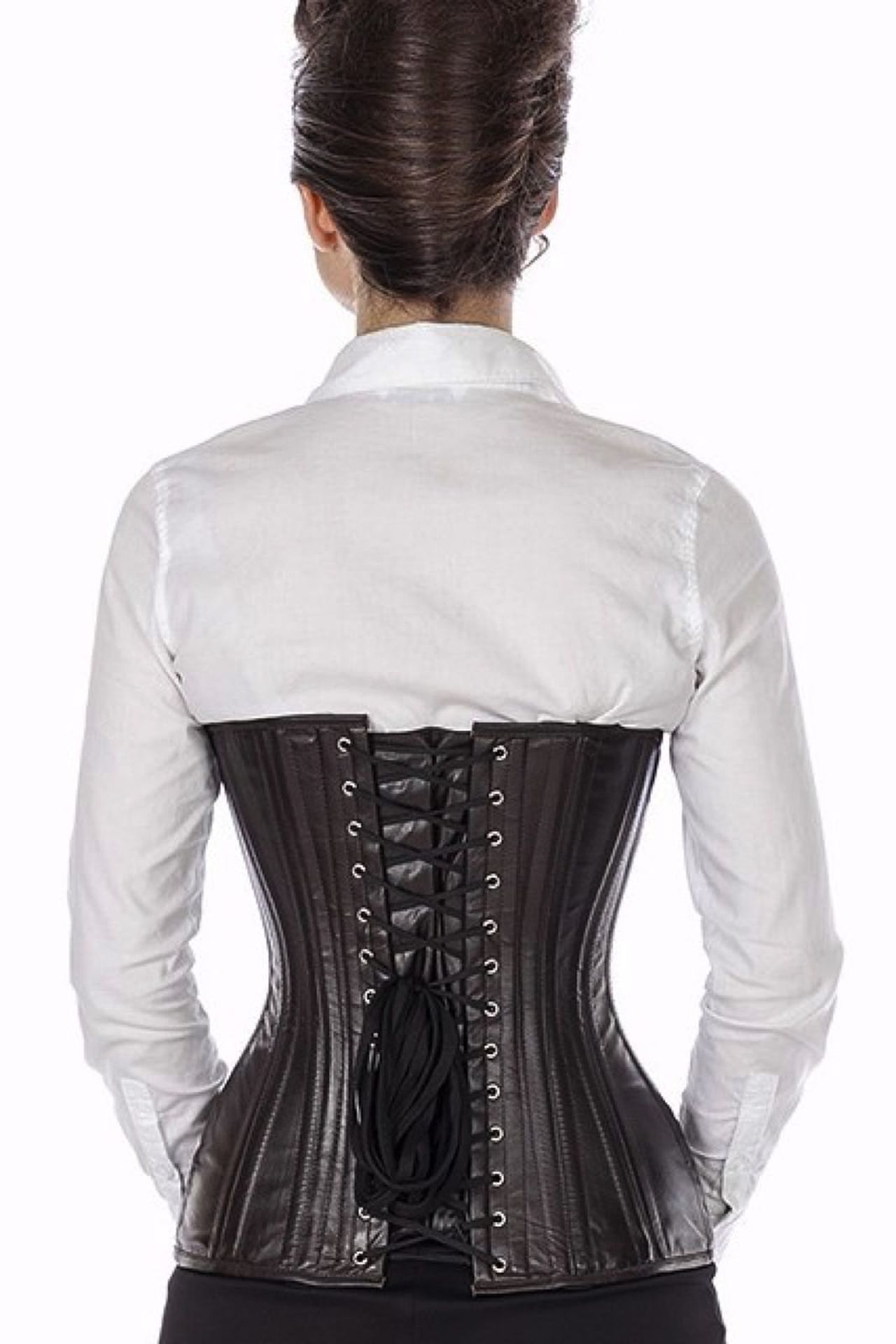 Corset brown leather curved underbust ln26