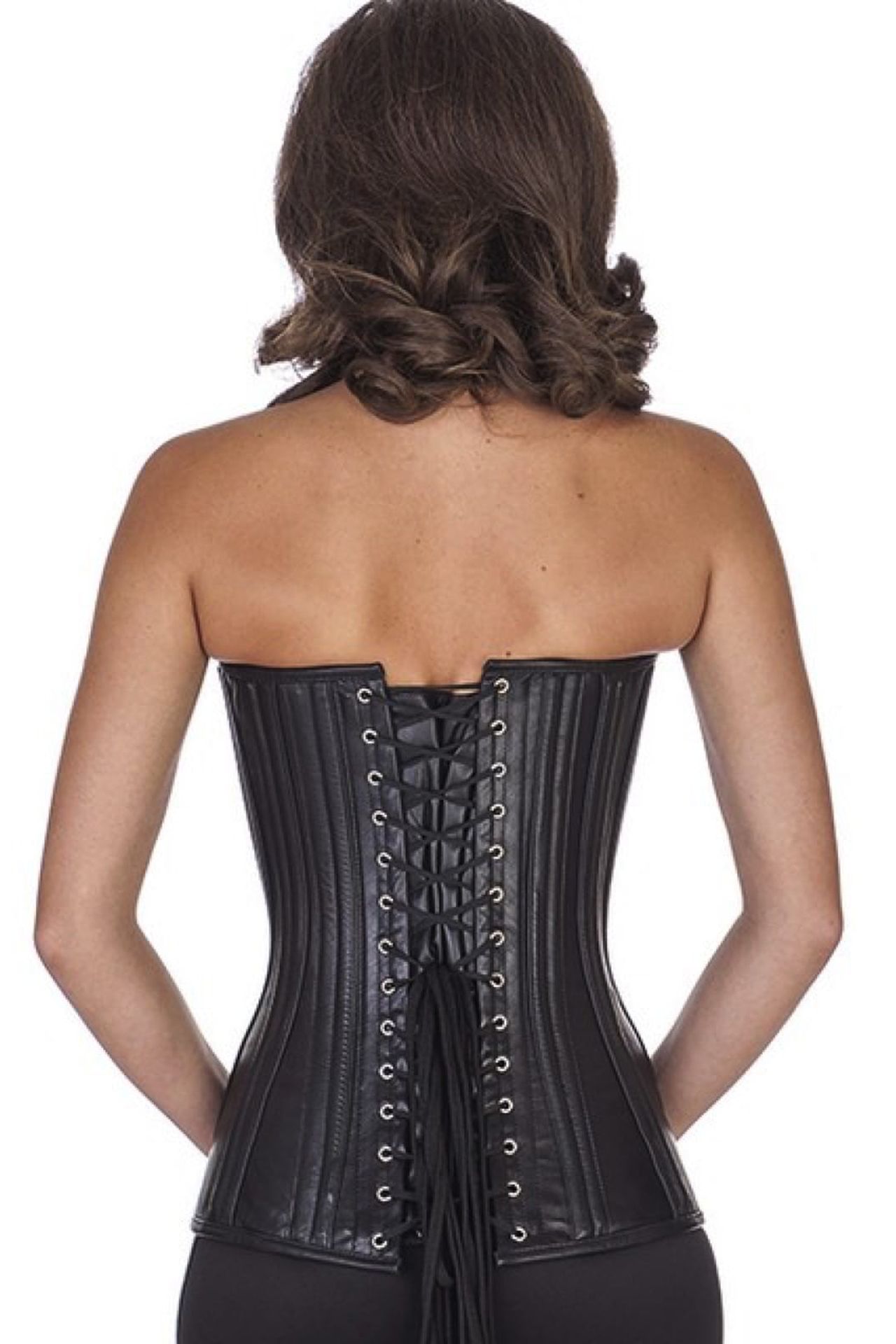 Corset black leather overbust plunge corset ll20