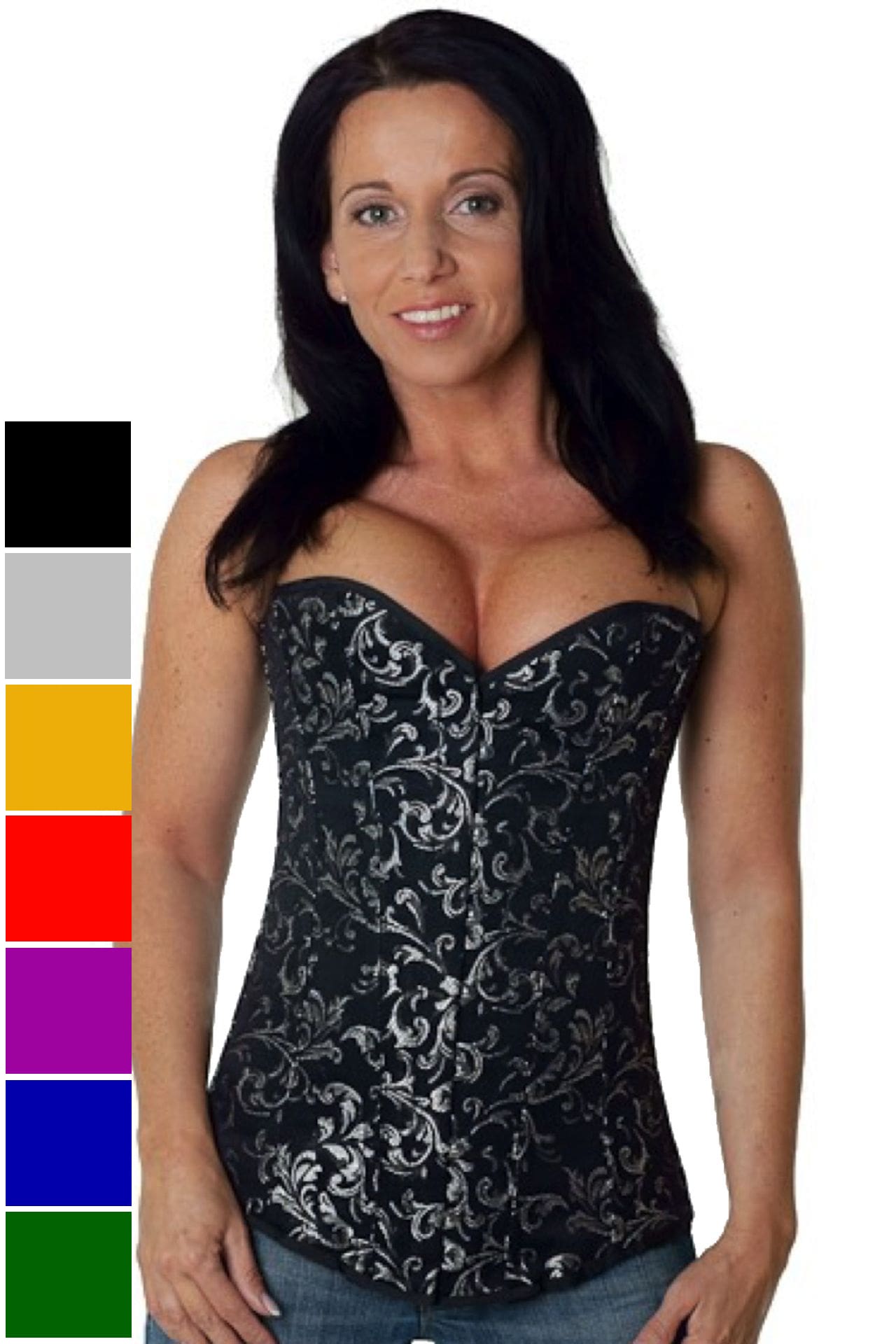 Corset silver brocade overbust ry85