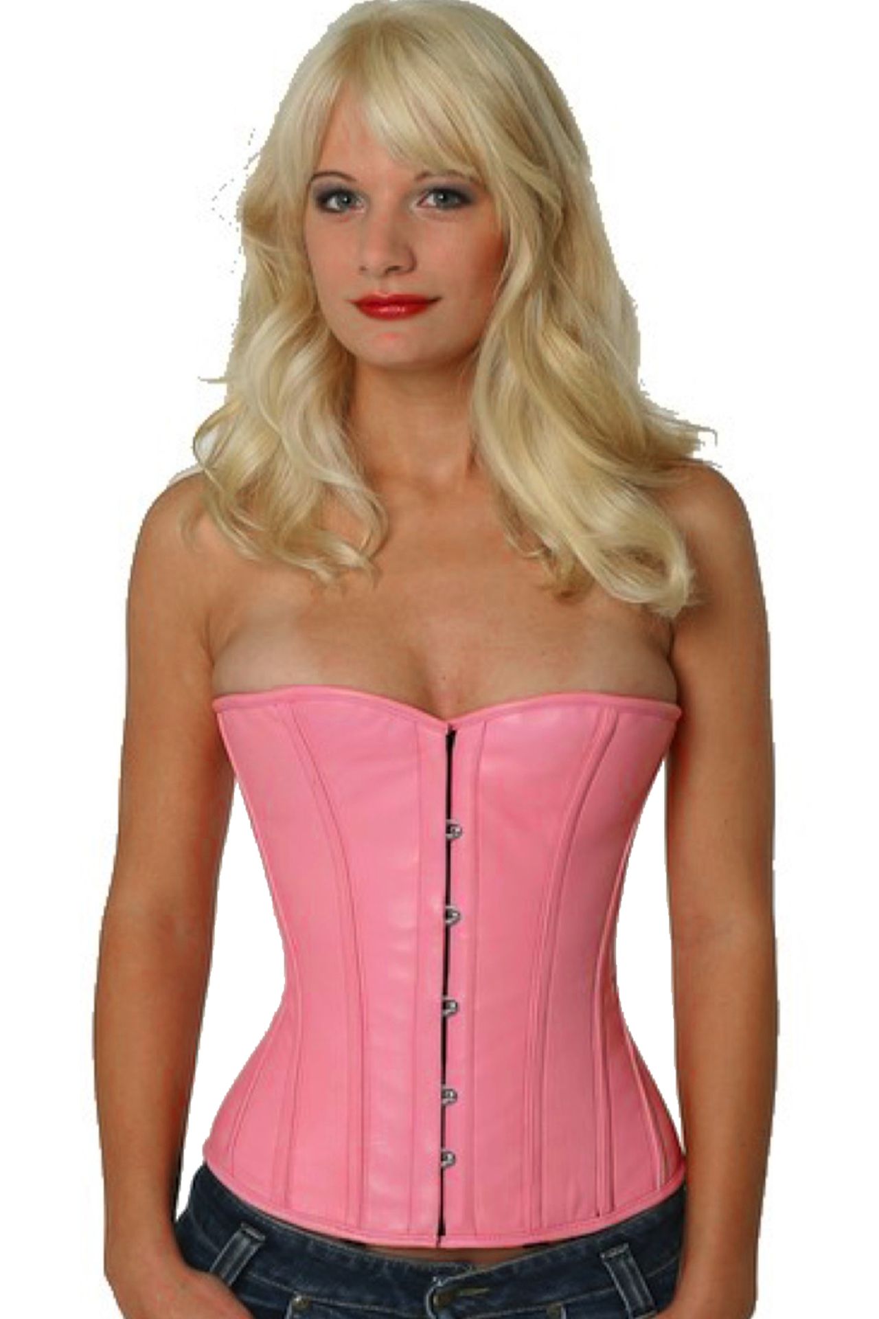 Corsetto in pelle rosa a mezzo busto Corsetto in pelle rosa a mezzo busto