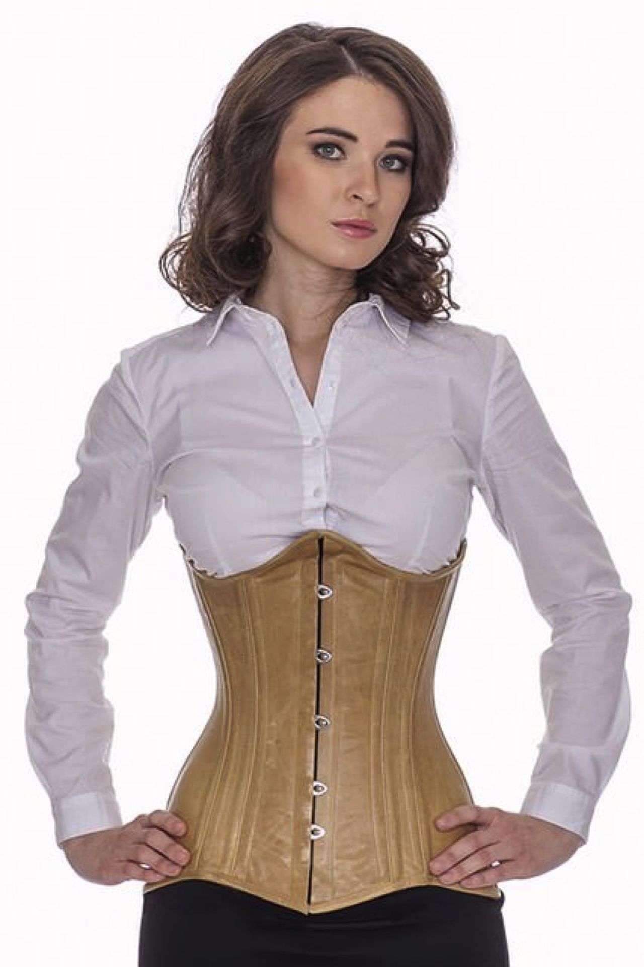 Corset beige leather curved underbust ln38