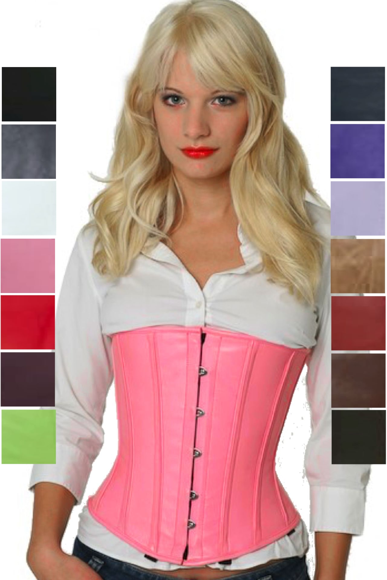 Korsett Corsage Pink Rosa Leder Unterbrust lu22
