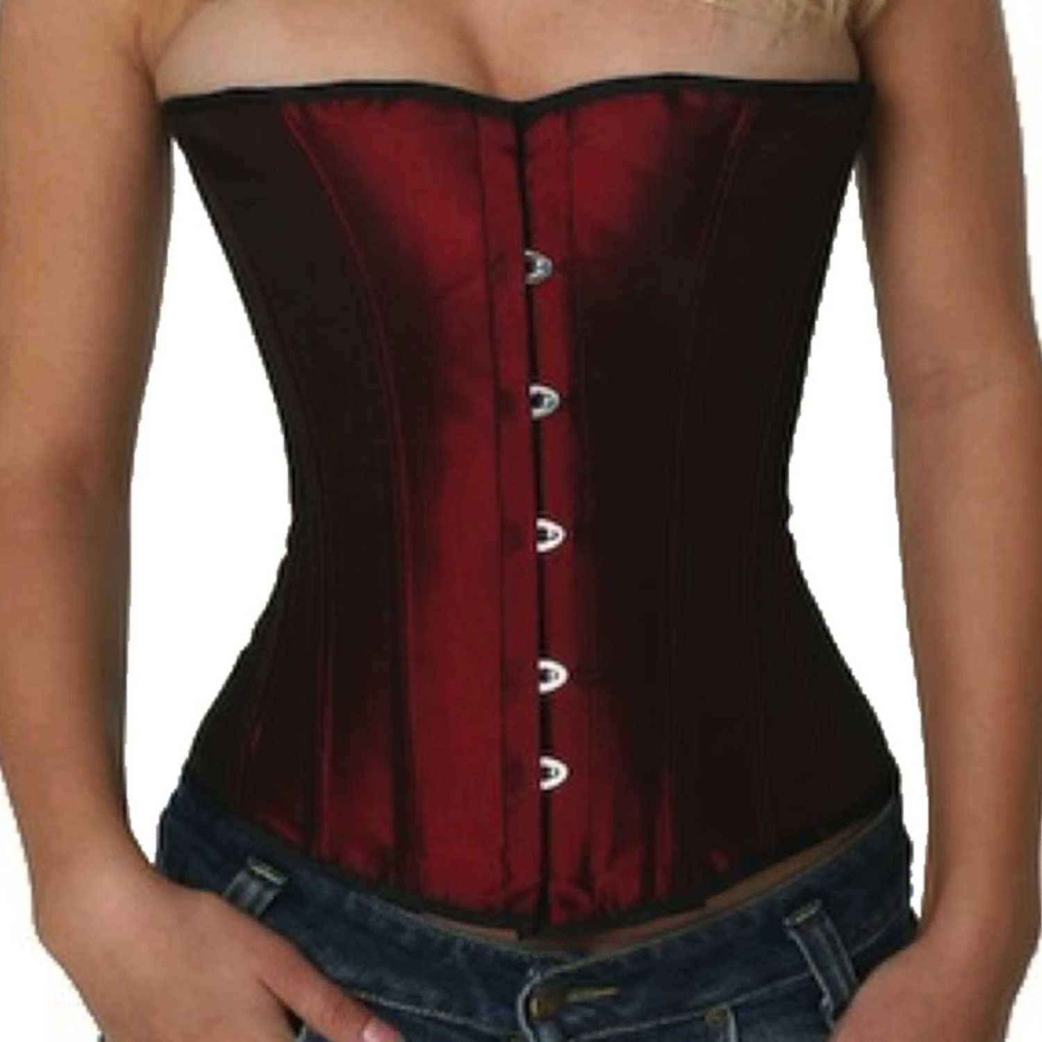 Korsett Rød burgundy Sateng Half bust sh05 Ekte halvbystekorsett av elegant satinstoff i morkerod for midjereduksjon