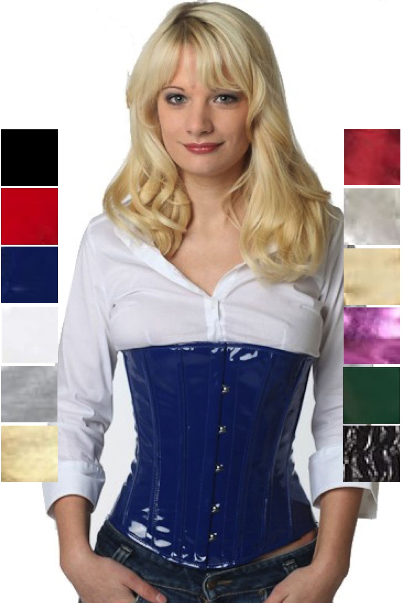 Korsett Corsage Blau Lack Unterbrust pu73