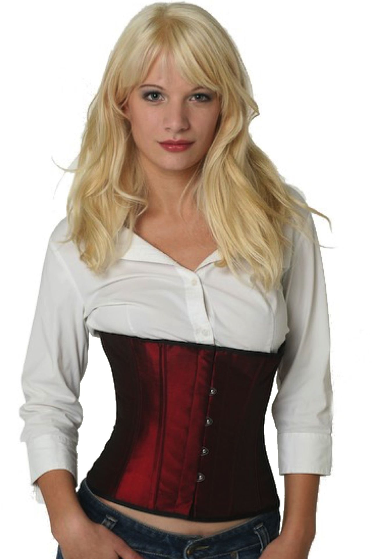 Corset red burgundy satin taille sw05