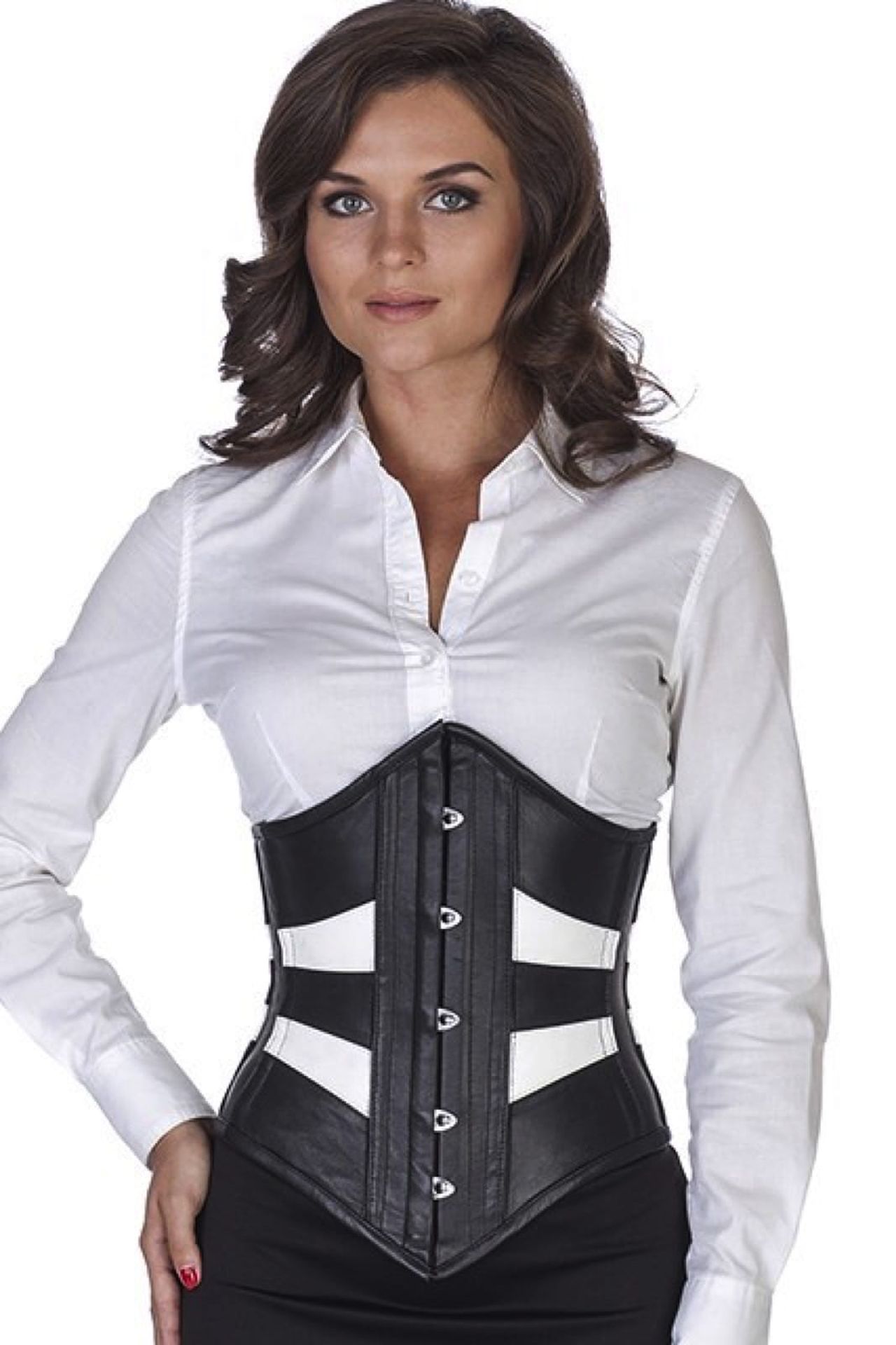 Corsetto nero bianco pelle ld35 Corsetto nero bianco pelle ld35