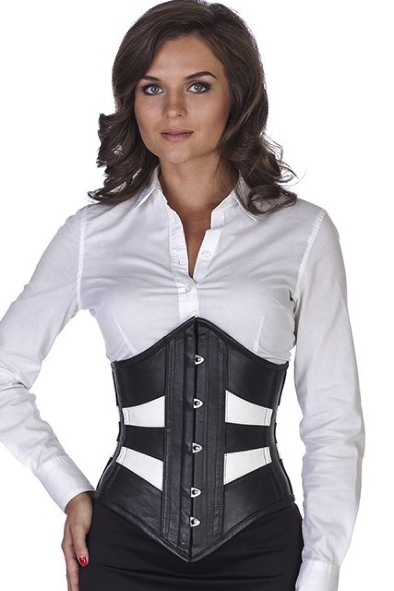 Leren corset zwart wit onderborst tweekleurig Korset ld35