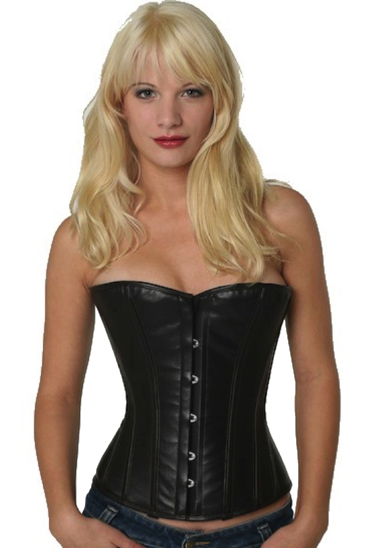 Corsetto in pelle nera a mezzo busto Corsetto in pelle nera a mezzo busto