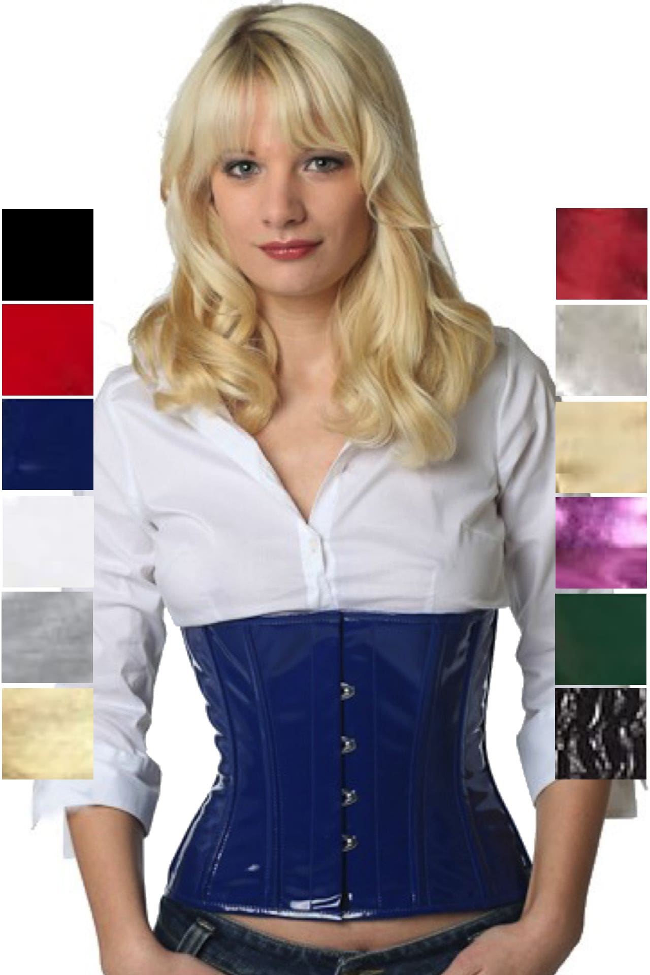Lackcorsage blau Lackkorsett Taillen Lack Corsage Korsett pw73