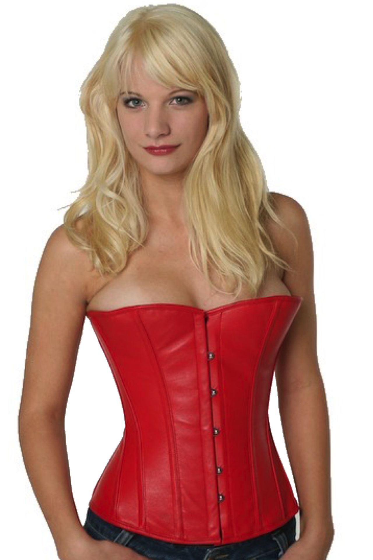 Corse rojo cuero medio pecho corset lh23