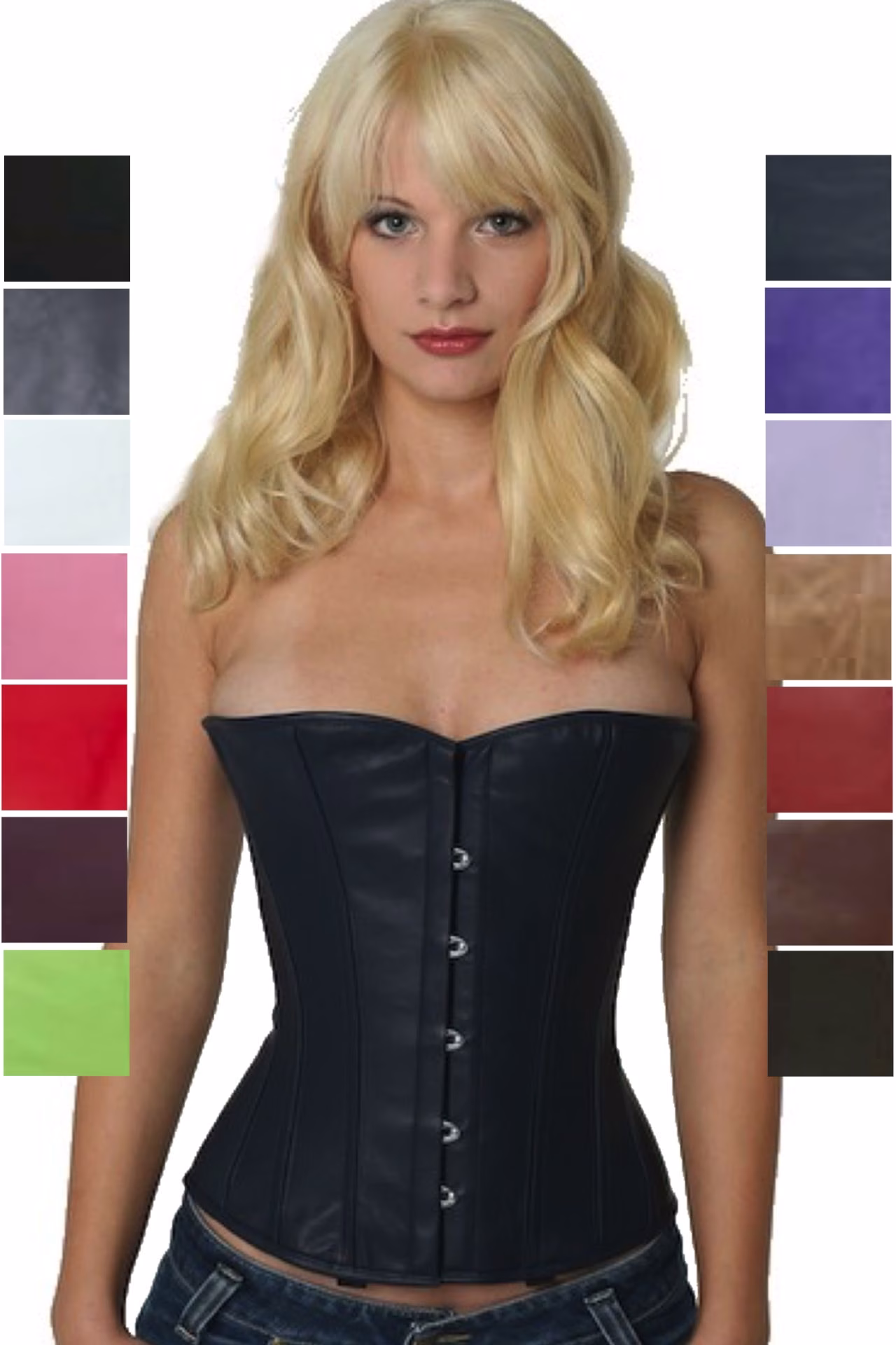Corsage Korsett Leder Blau Halbbrust lh29