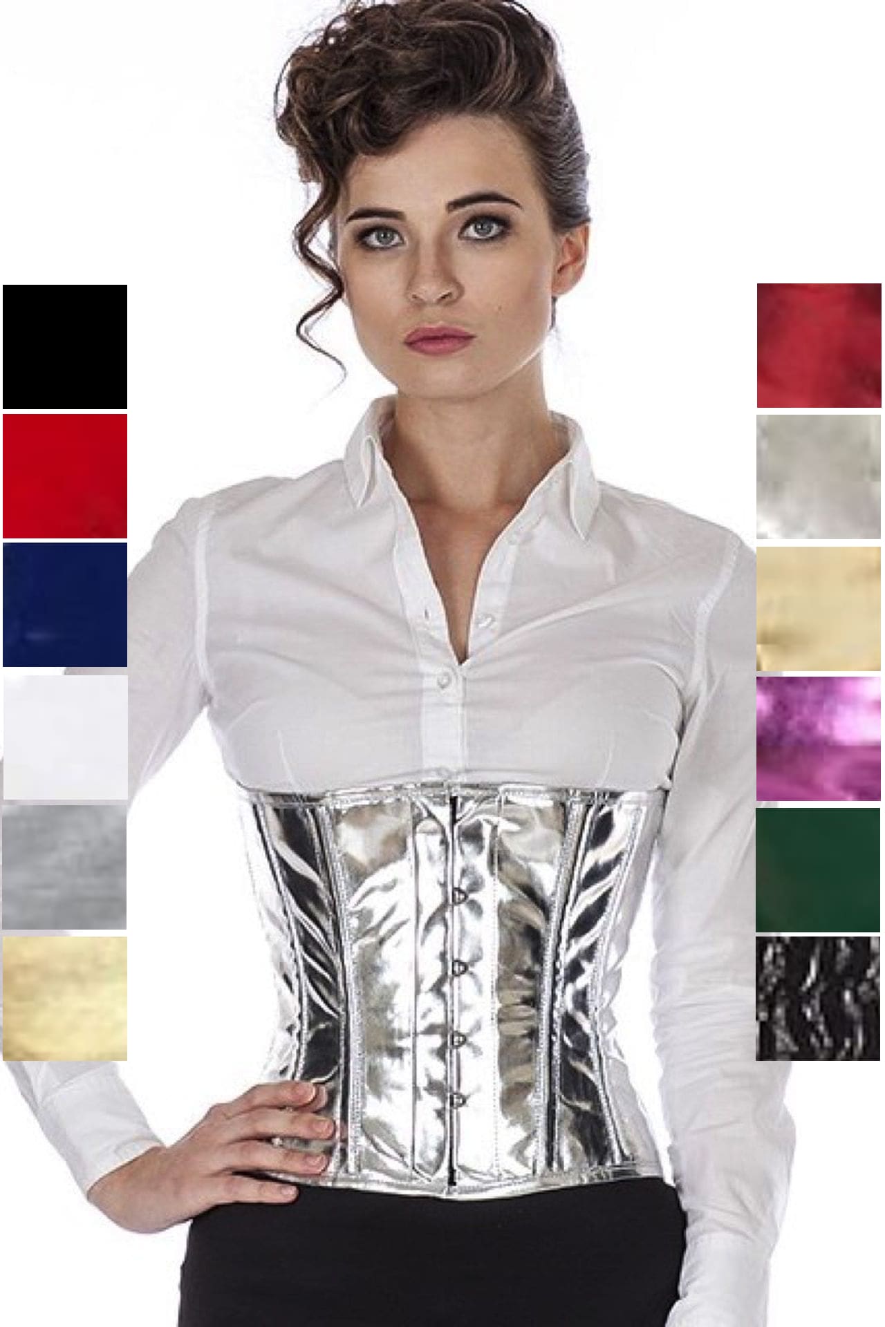 Korsett Corsage Lack Silber Glitter Taillen pwG4