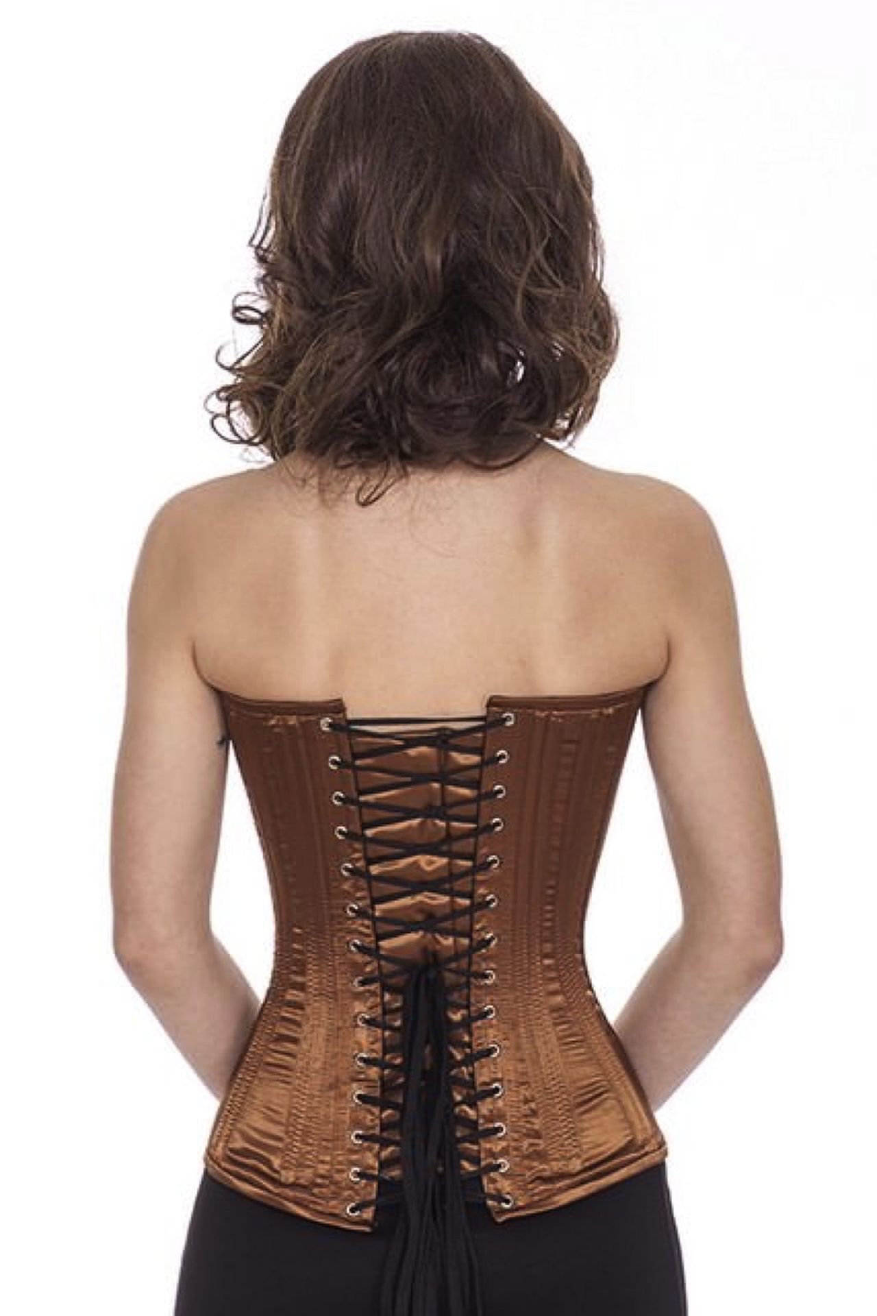 Corset brown satin overbust plunge corset sl10