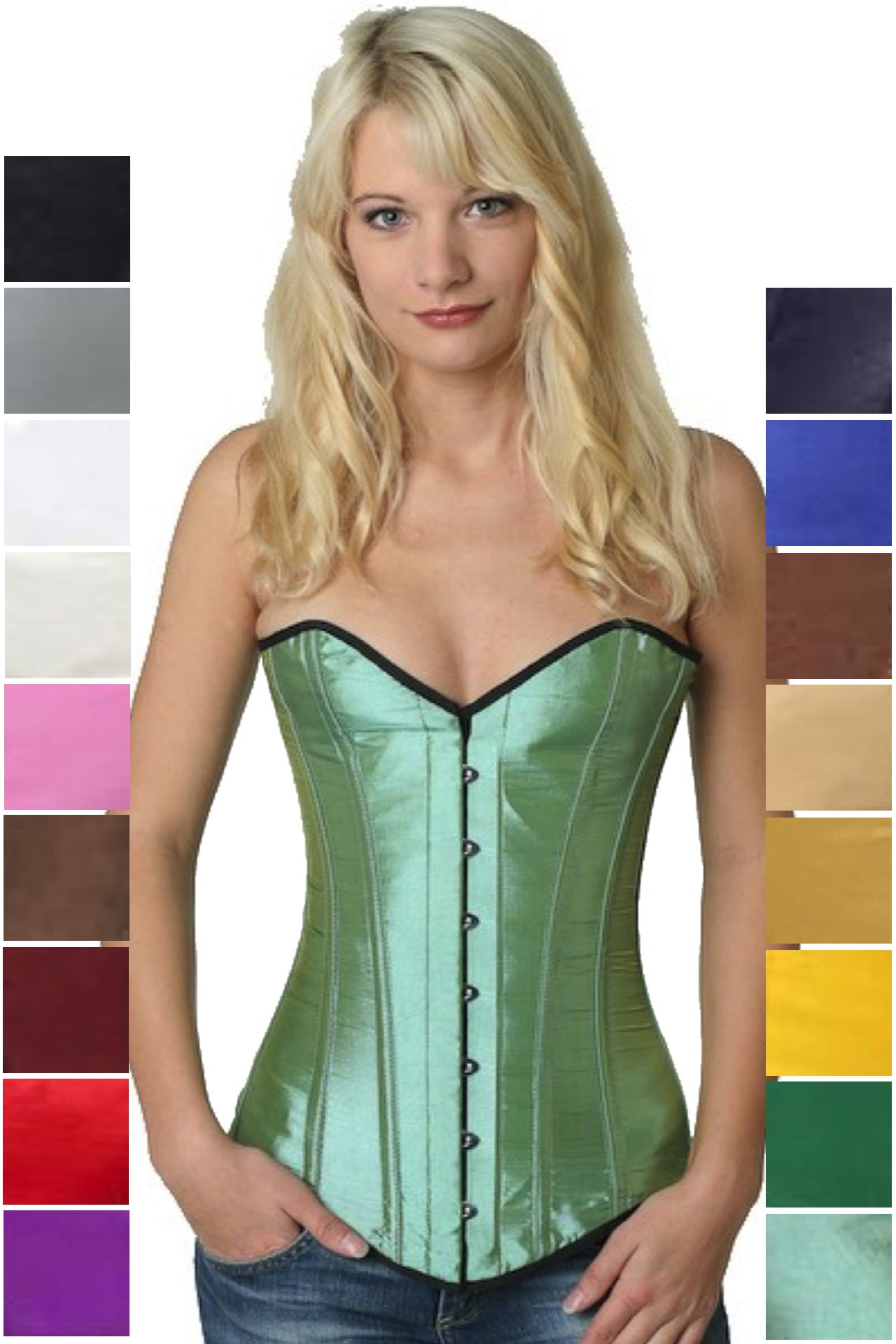 Corsetto calce verde satin overbust sy15 Corsetto calce verde satin overbust sy15