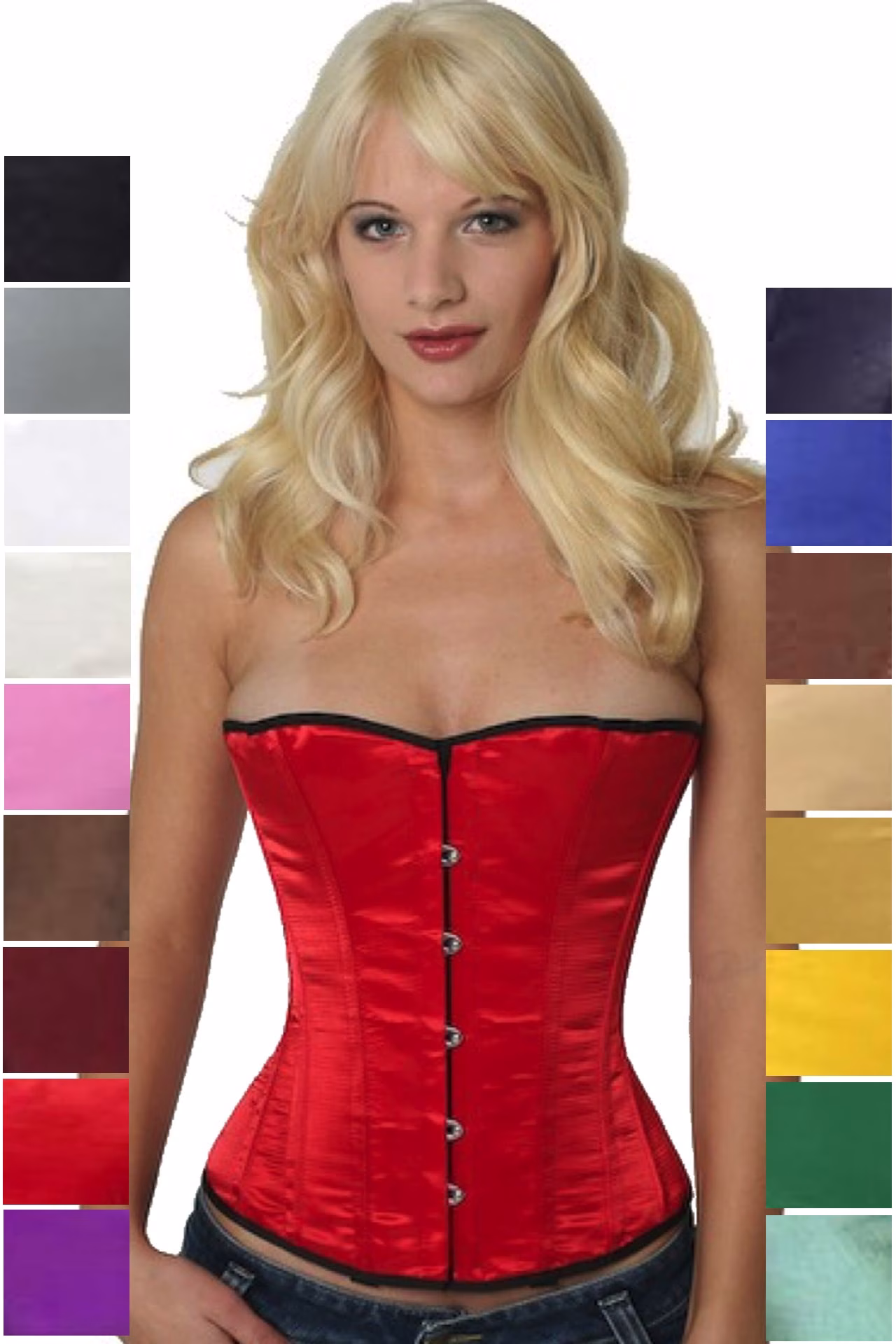 Corsage Korsett Satin Rot Halbbrust sh06