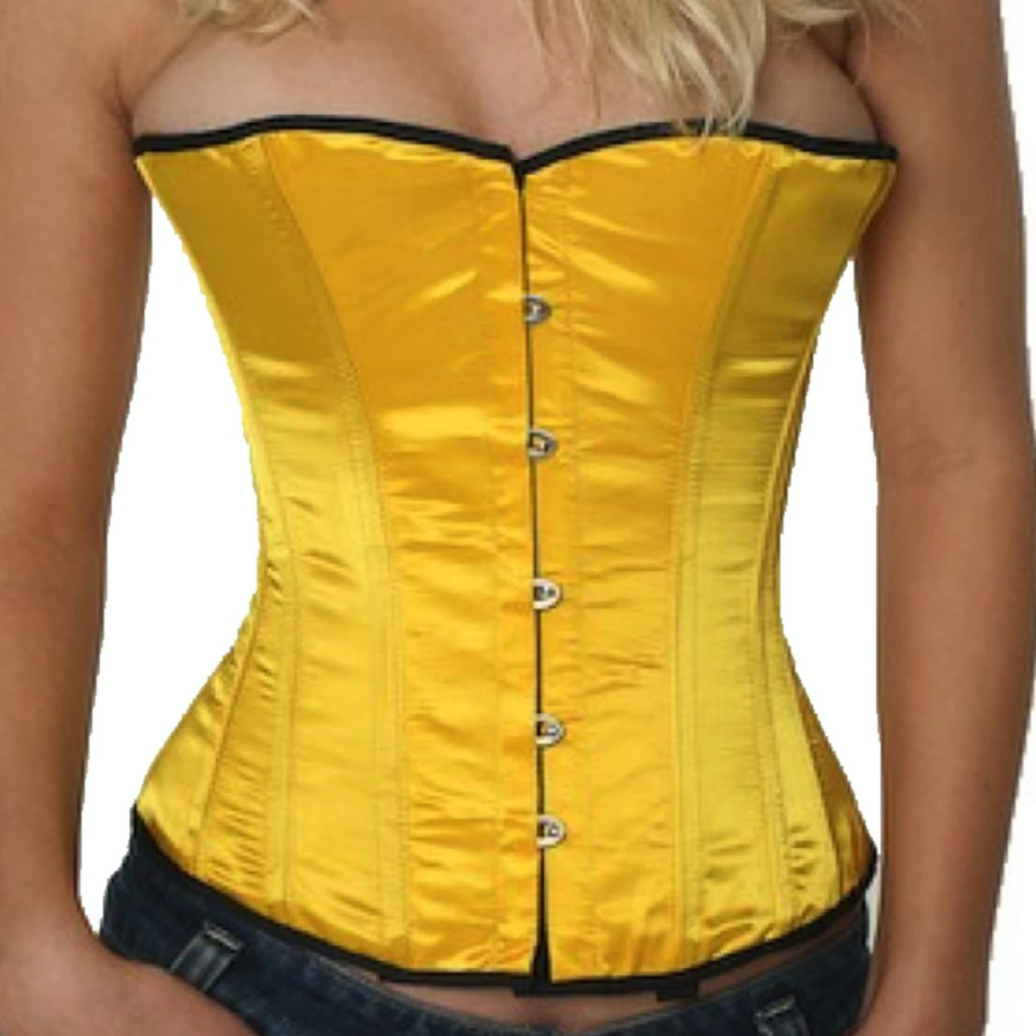 Demi-bust satin corset in yellow/mango – Exciting lace-up corset for perfect curves Demi-bust satin corset in yellow/mango – Exciting lace-up corset for perfect curves