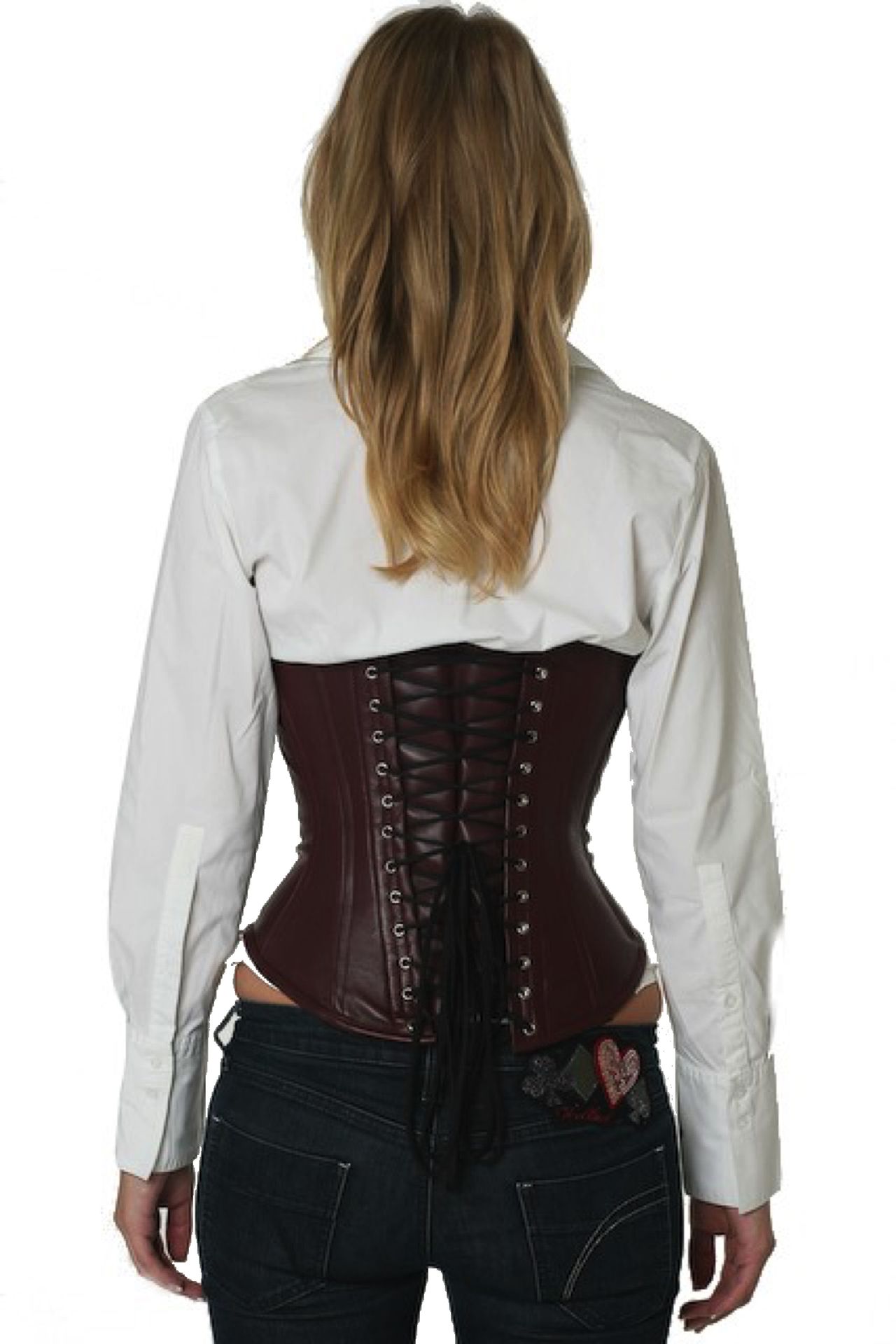 Corset en cuir rouge foncé sous la poitrine Corset en cuir rouge foncé sous la poitrine