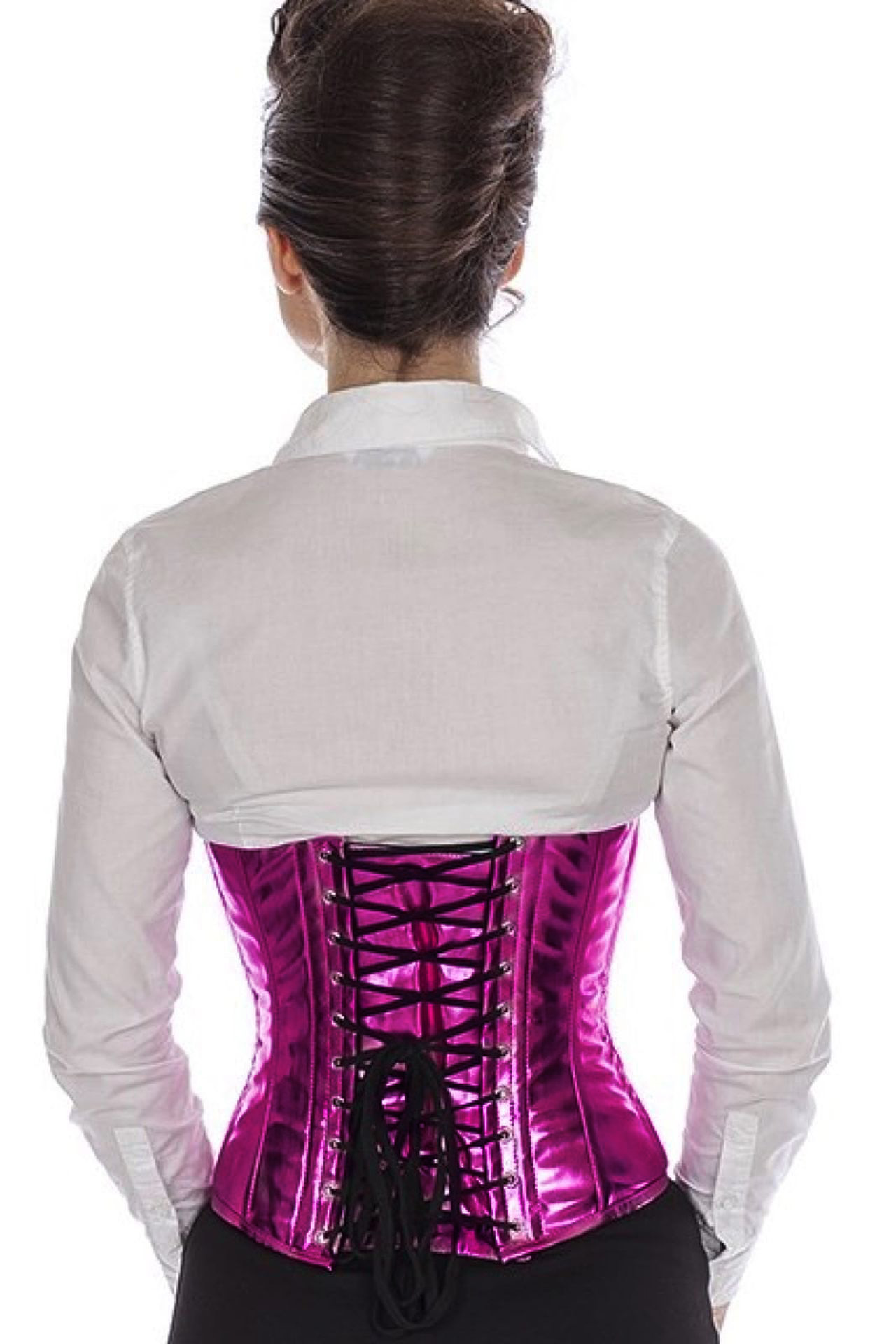 Corset serre-taille rose verni à paillettes Corset serre-taille rose verni à paillettes