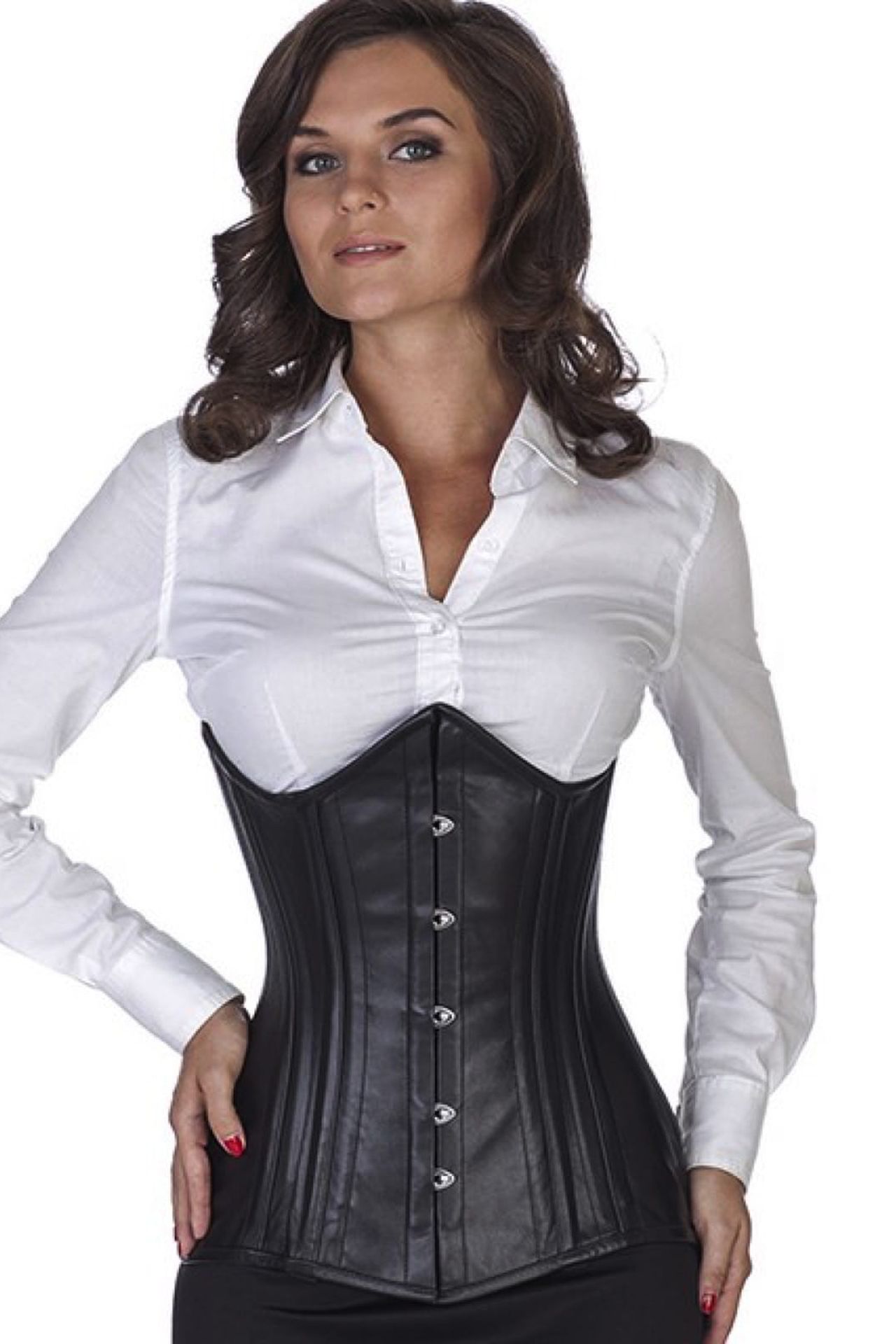 Corsetto in pelle nera sottoseno curvo Corsetto in pelle nera sottoseno curvo