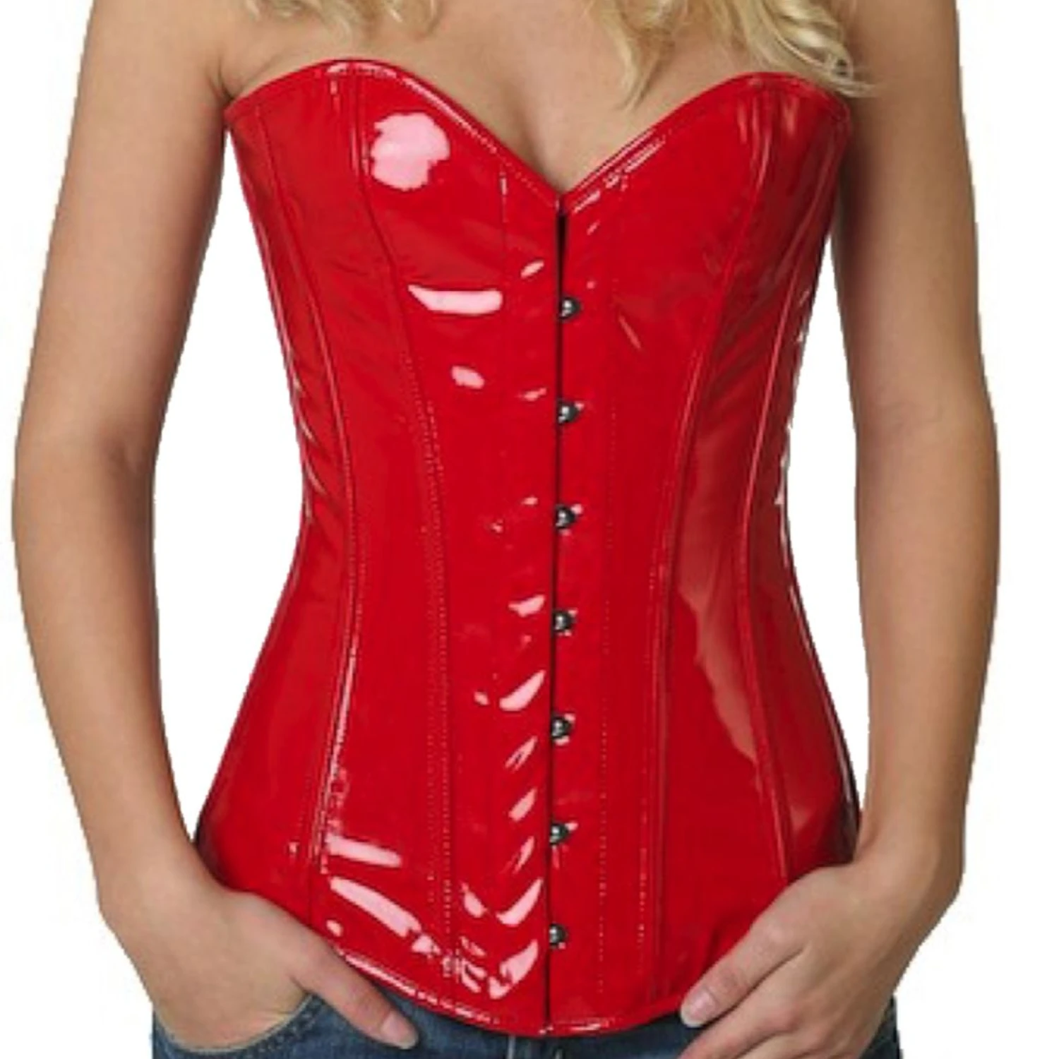 Espartilho de verniz vermelho como espartilho de busto inteiro para curvas dramáticas Autêntico corset busto completo em verniz brilhante em vermelho para redução de cintura