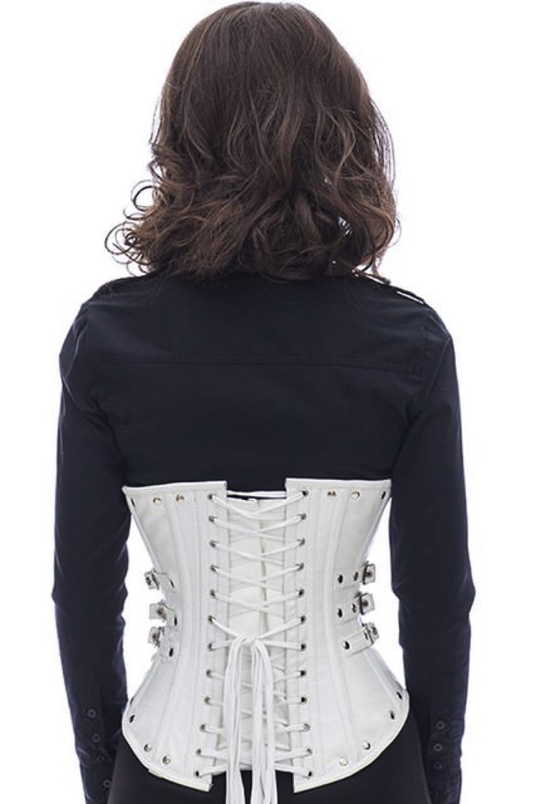 Leren corset wit onderborst met studs en zijdelingse gespen Korset lg21