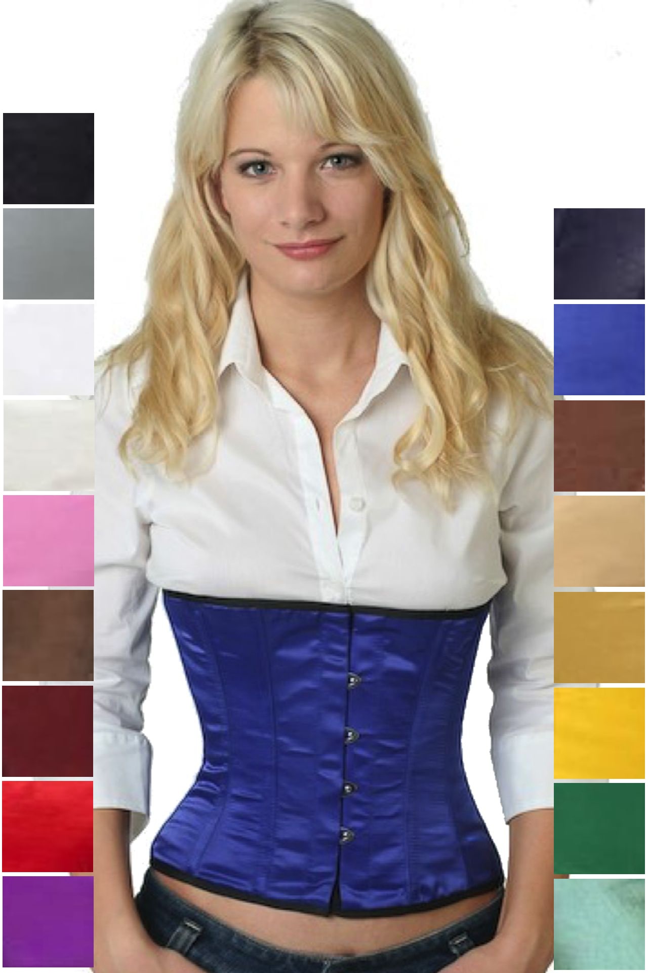 Korsett Corsage Blau Satin Taille sw08