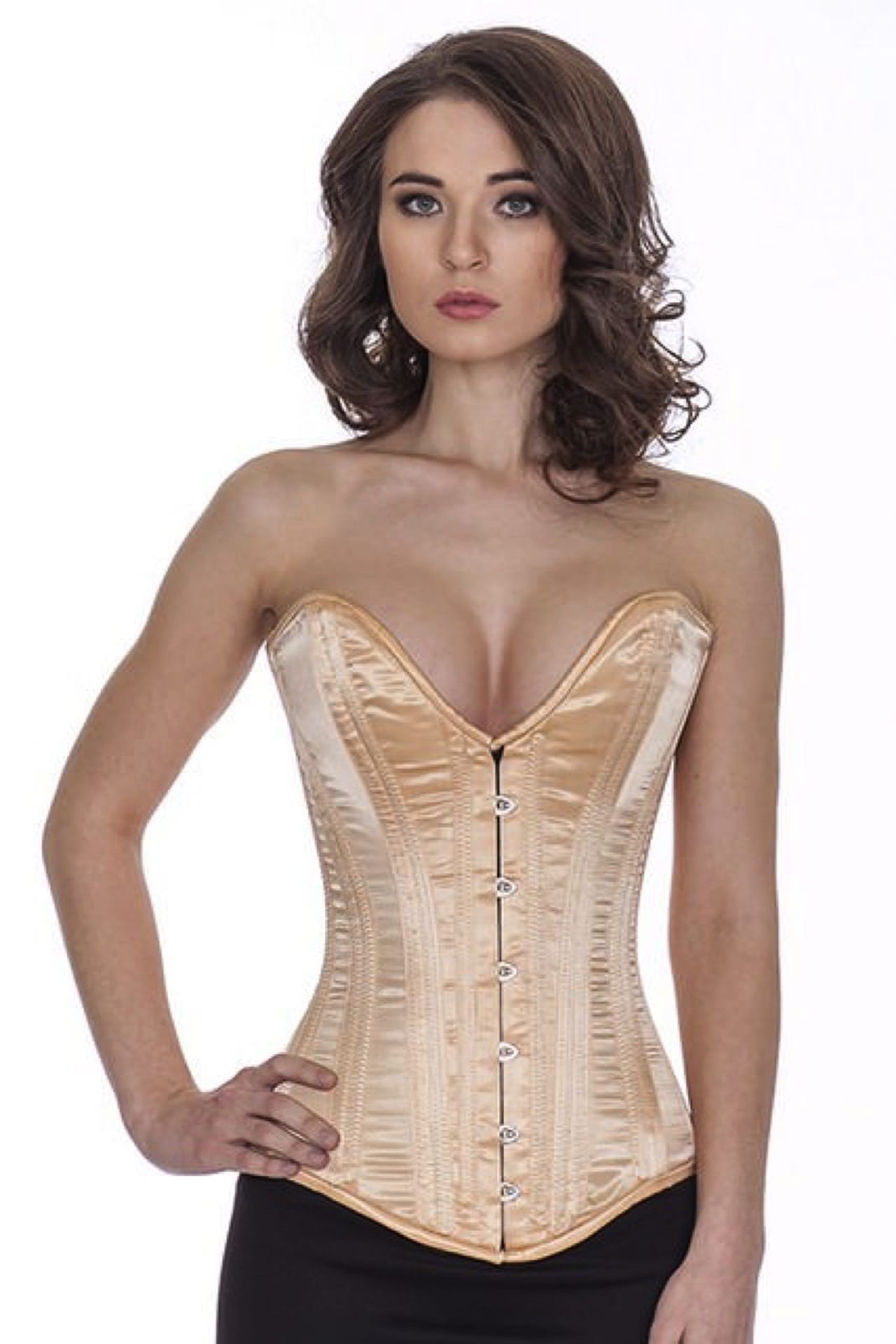 Korsett beige Satin Vollbrust tiefer Ausschnitt Korsett beige Satin Vollbrust tiefer Ausschnitt