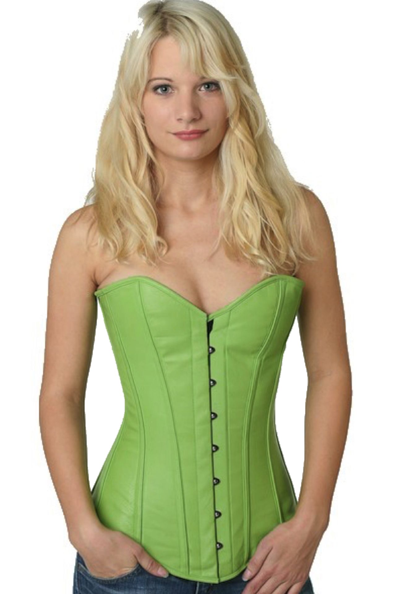 Corse verde cuero sobre pecho corset ly28