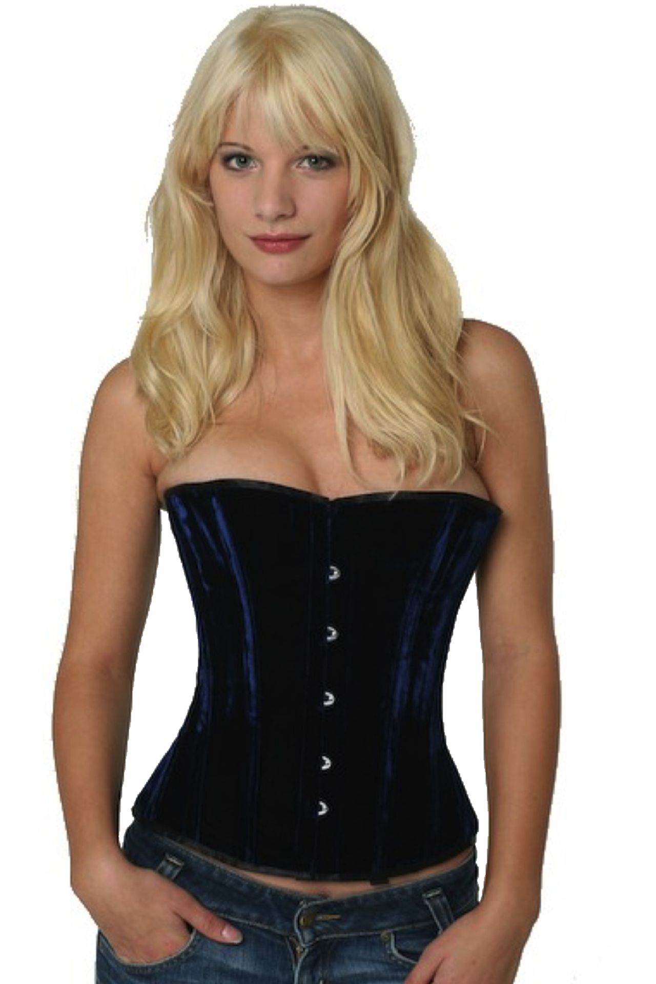 Fluweel corset blauw halfborst Korset vh62