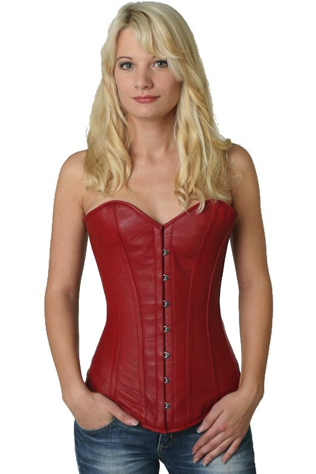 Corset red leather overbust ly23