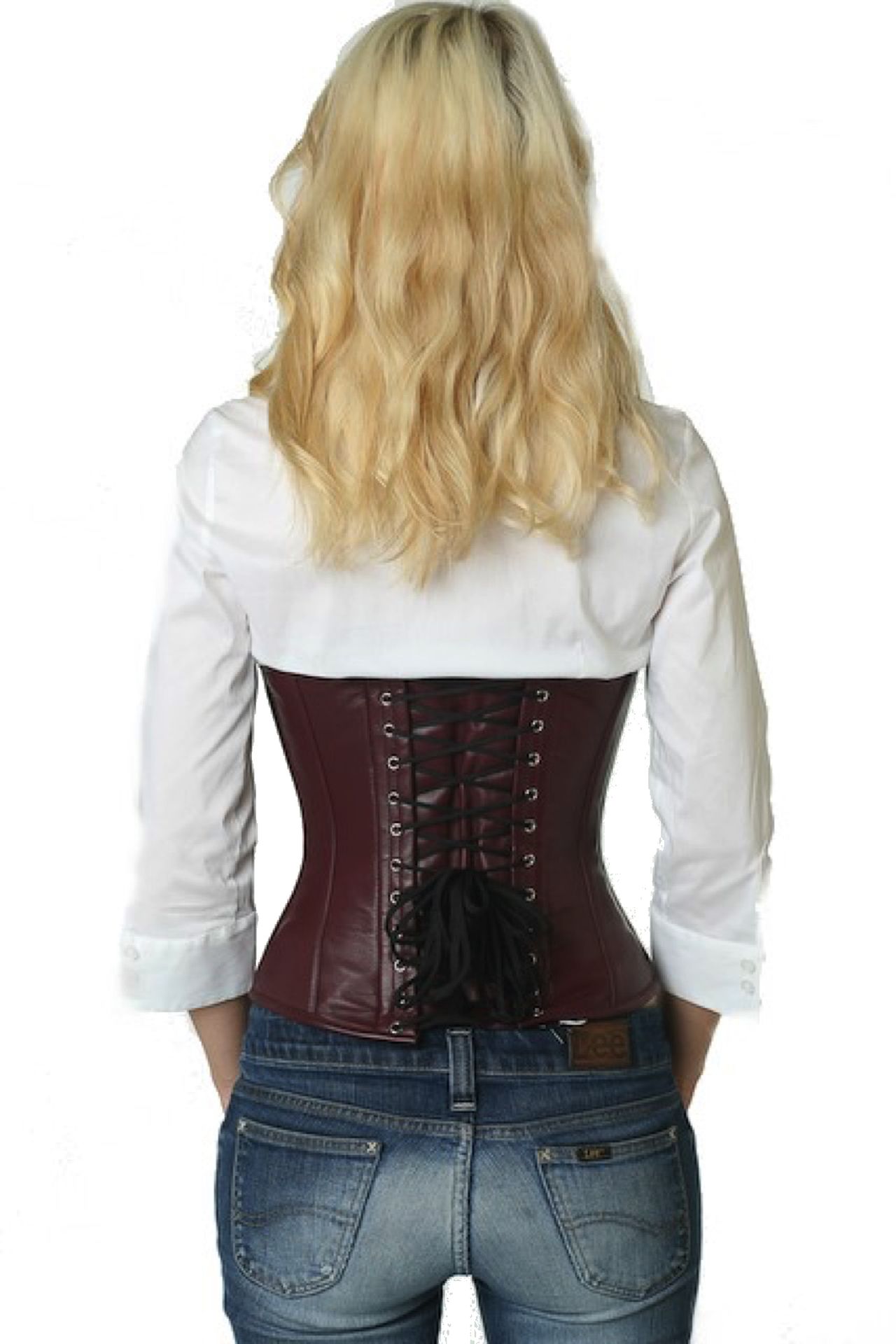 Corset red burgundy leather taille lw24