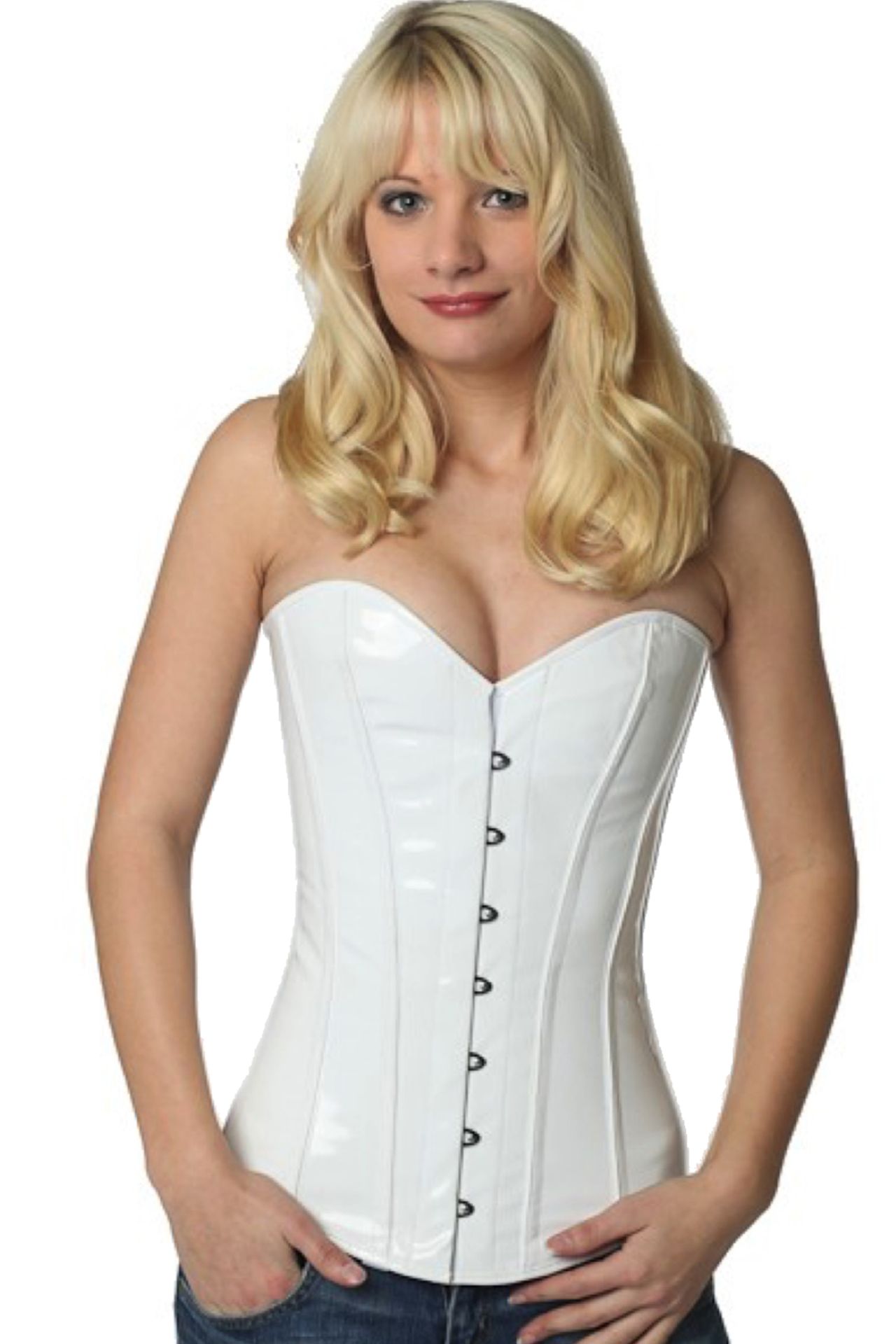 Corsetto bianco lucido sopra il seno Corsetto bianco lucido sopra il seno