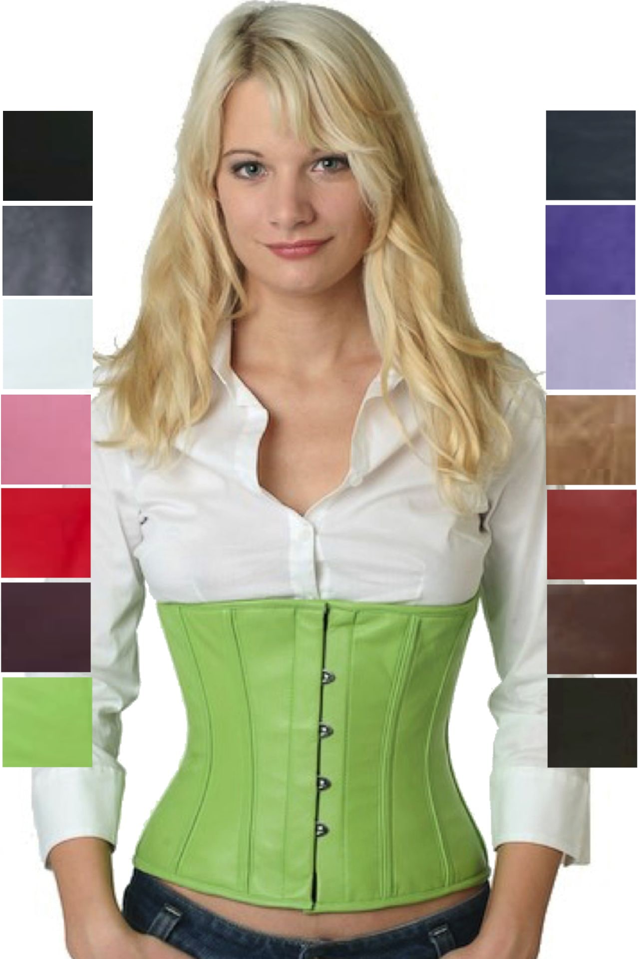 Corsetto in pelle verde con vita alta Corsetto in pelle verde con vita alta