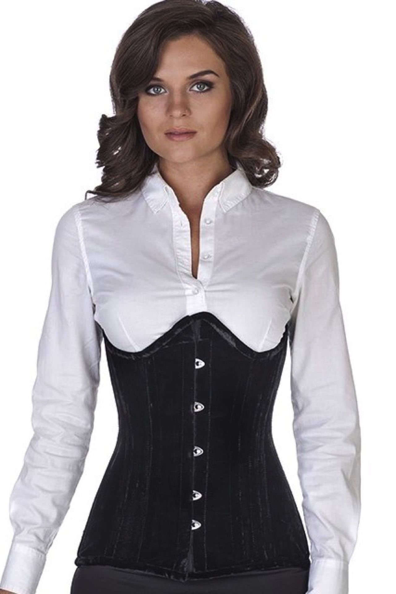 Corse negro terciopelo bajo pecho ondeado corset vn60