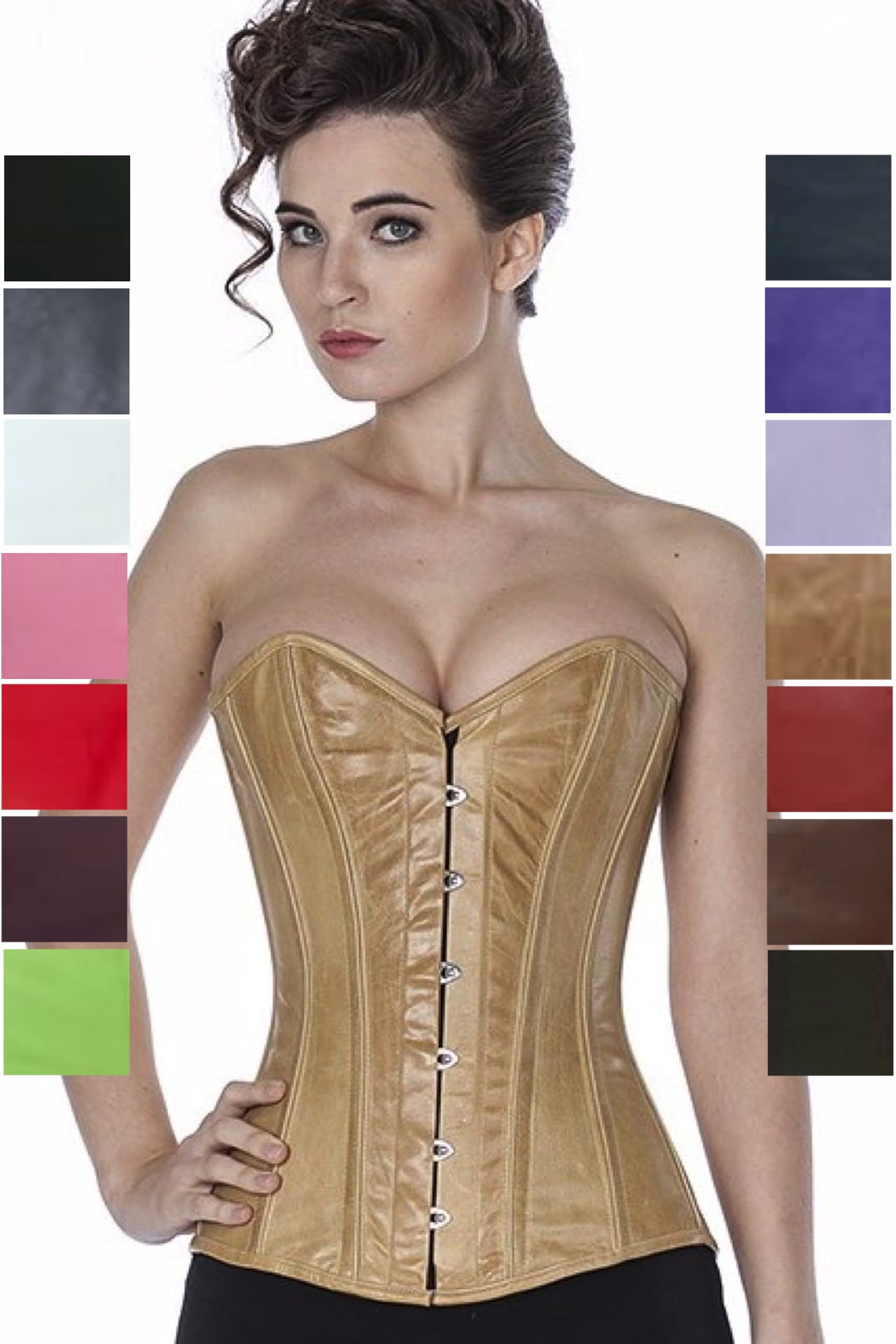 Korsett Braun Hellbraun Karamell Leder Vollbrust Corsage ly38