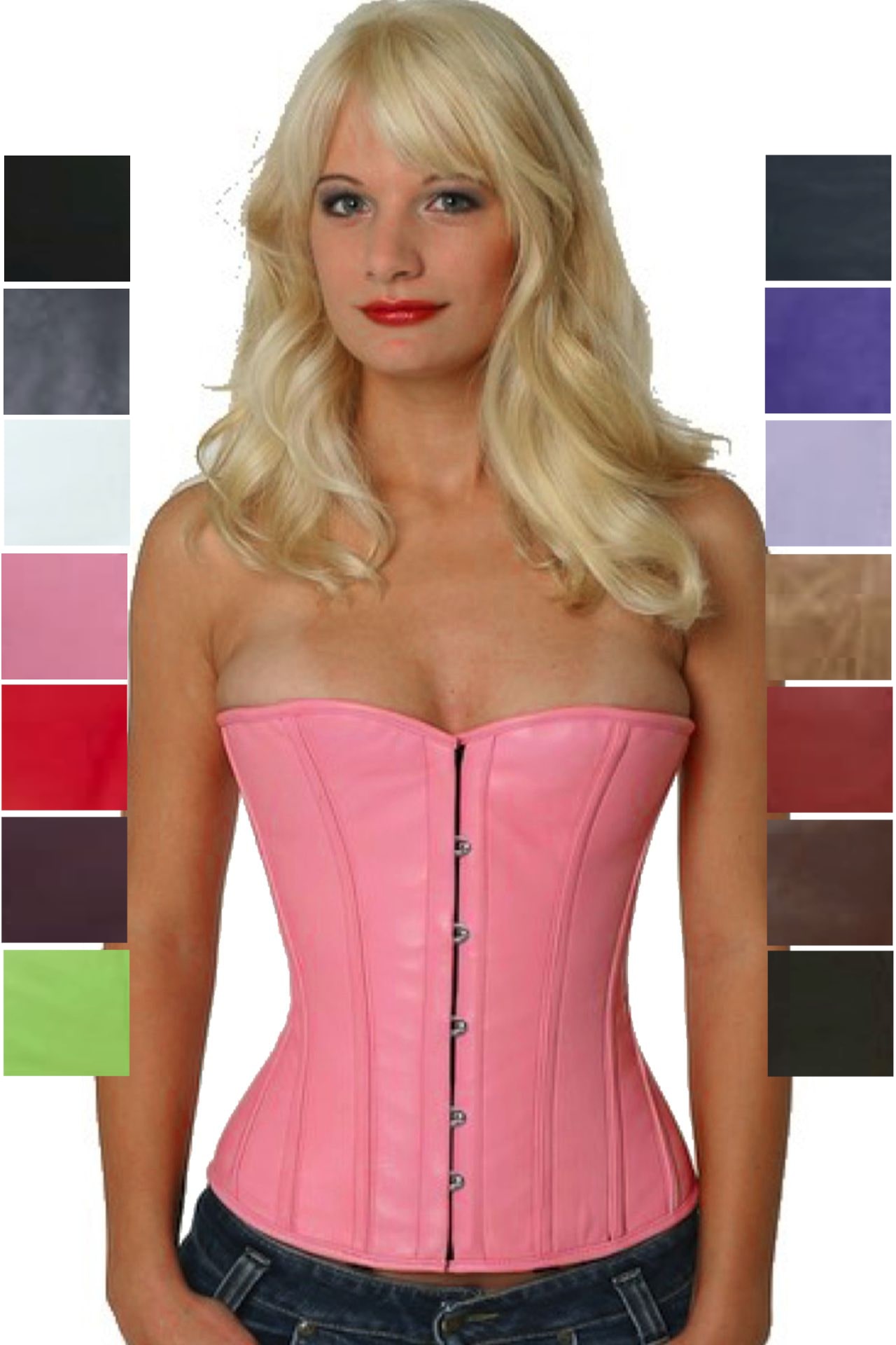 Corsage Korsett Pink Rosa Leder Halbbrust lh22
