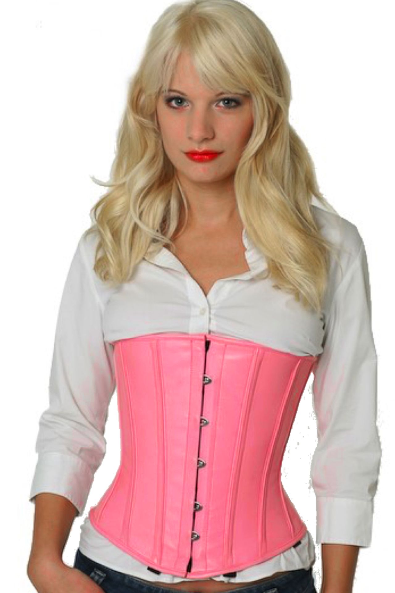 Corse rosa cuero bajo pecho corset lu22