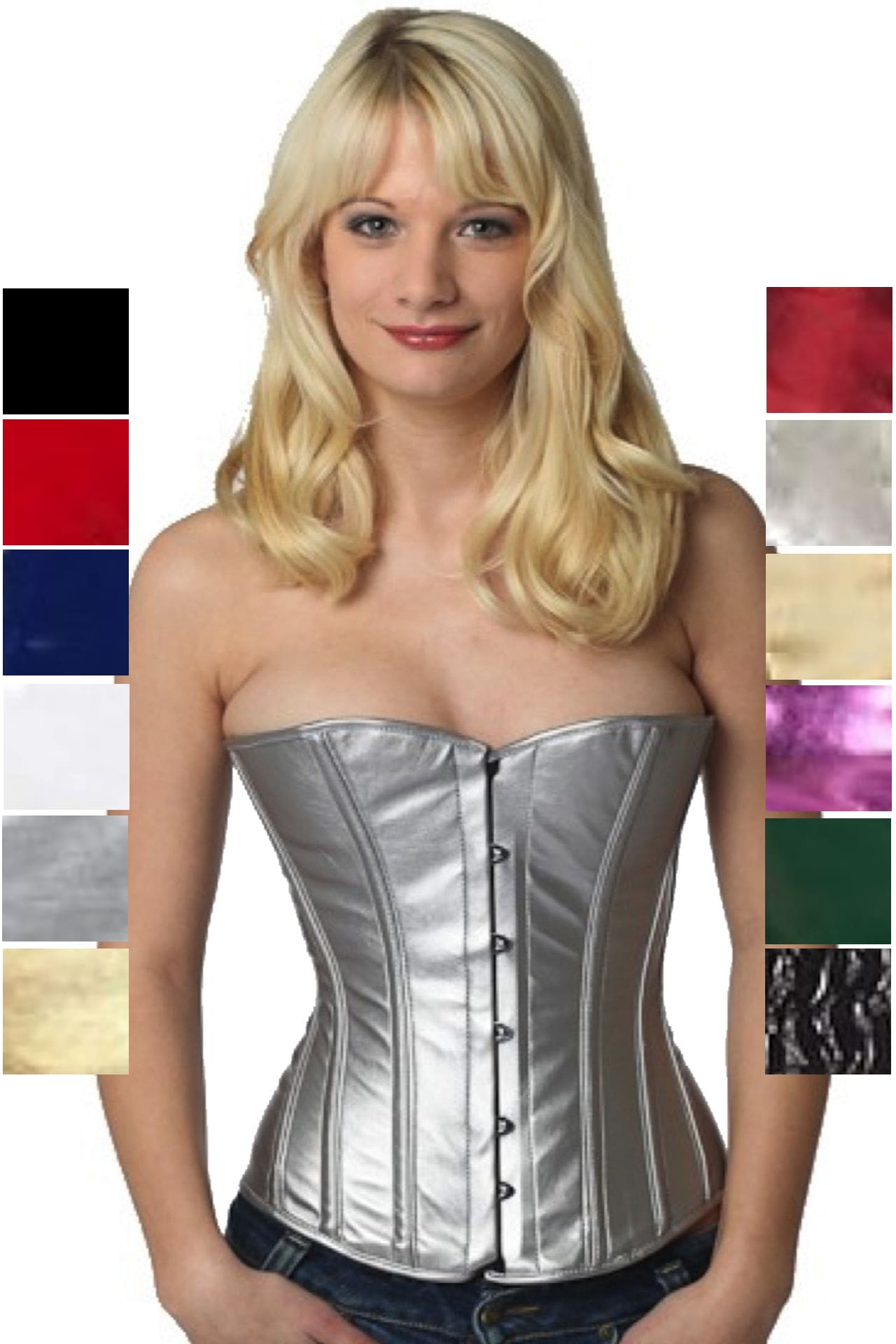 Korsett Corsage Lack Silber Halbbrust ph74 Korsett Corsage Lack Silber Halbbrust ph74