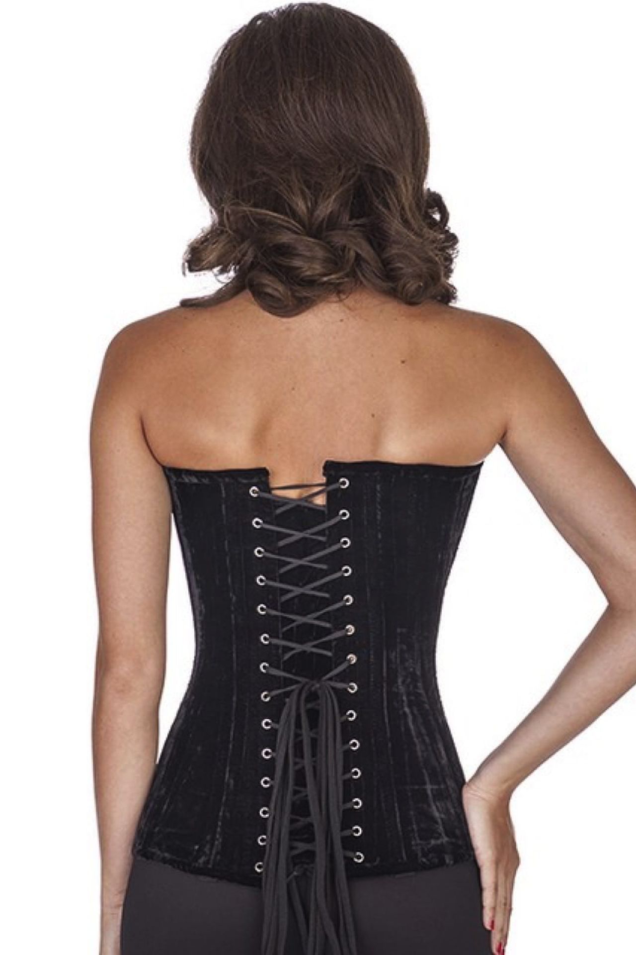 Corset black velvet overbust plunge corset vl60