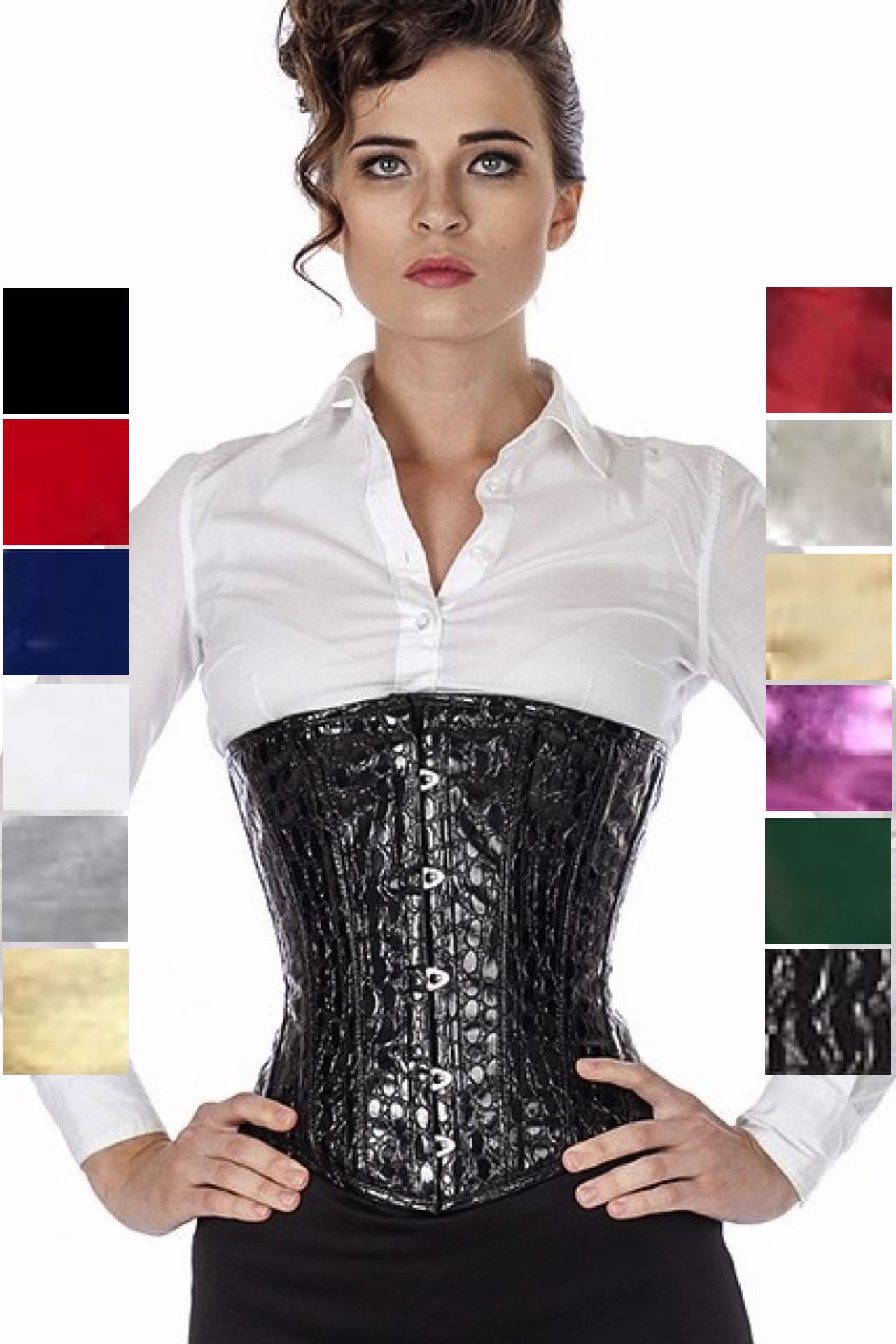 Corsetto nero croco vinile pvc underbust puK0 Corsetto nero croco vinile pvc underbust puK0