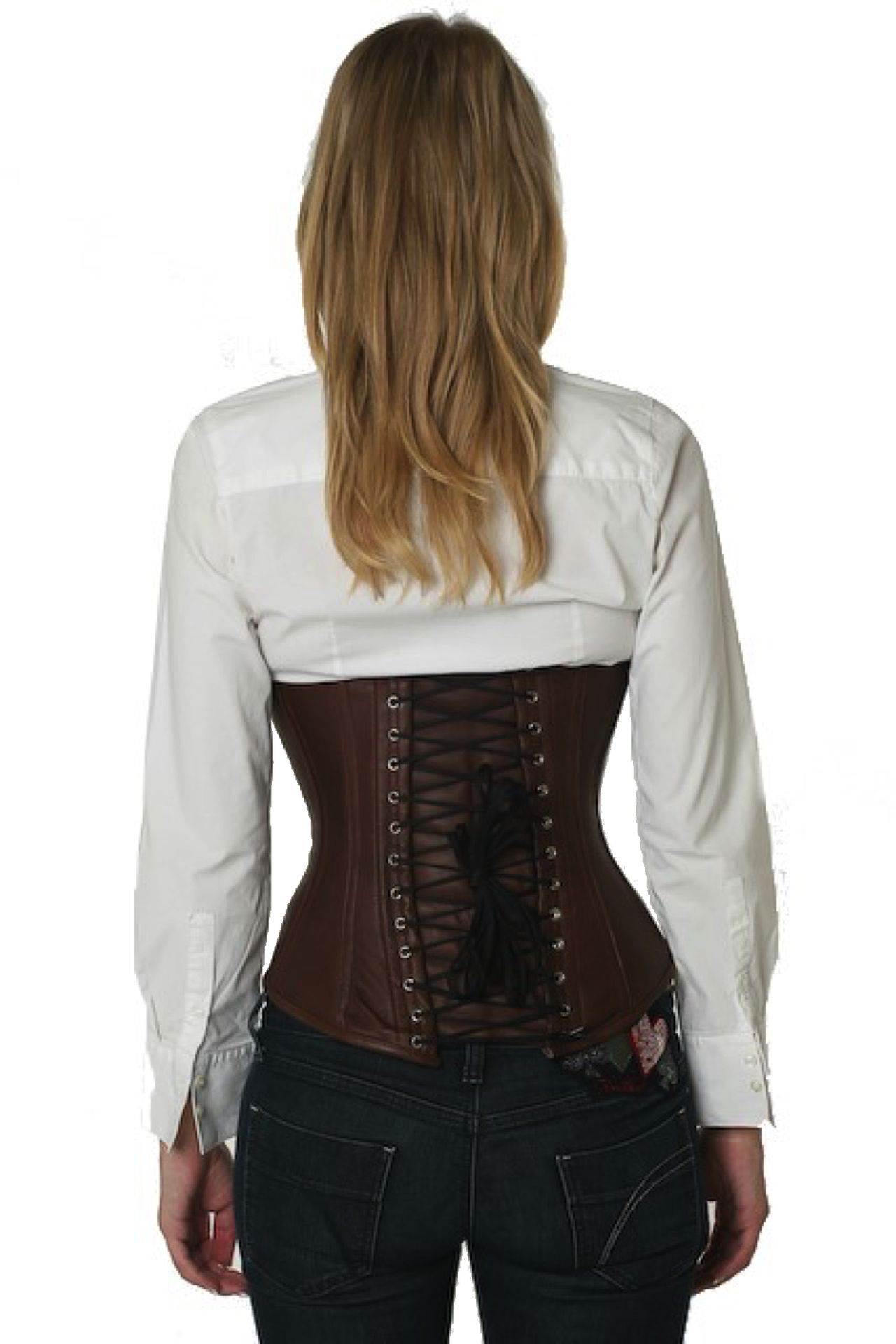 Espartilho Corset castanho couro genuino lu26