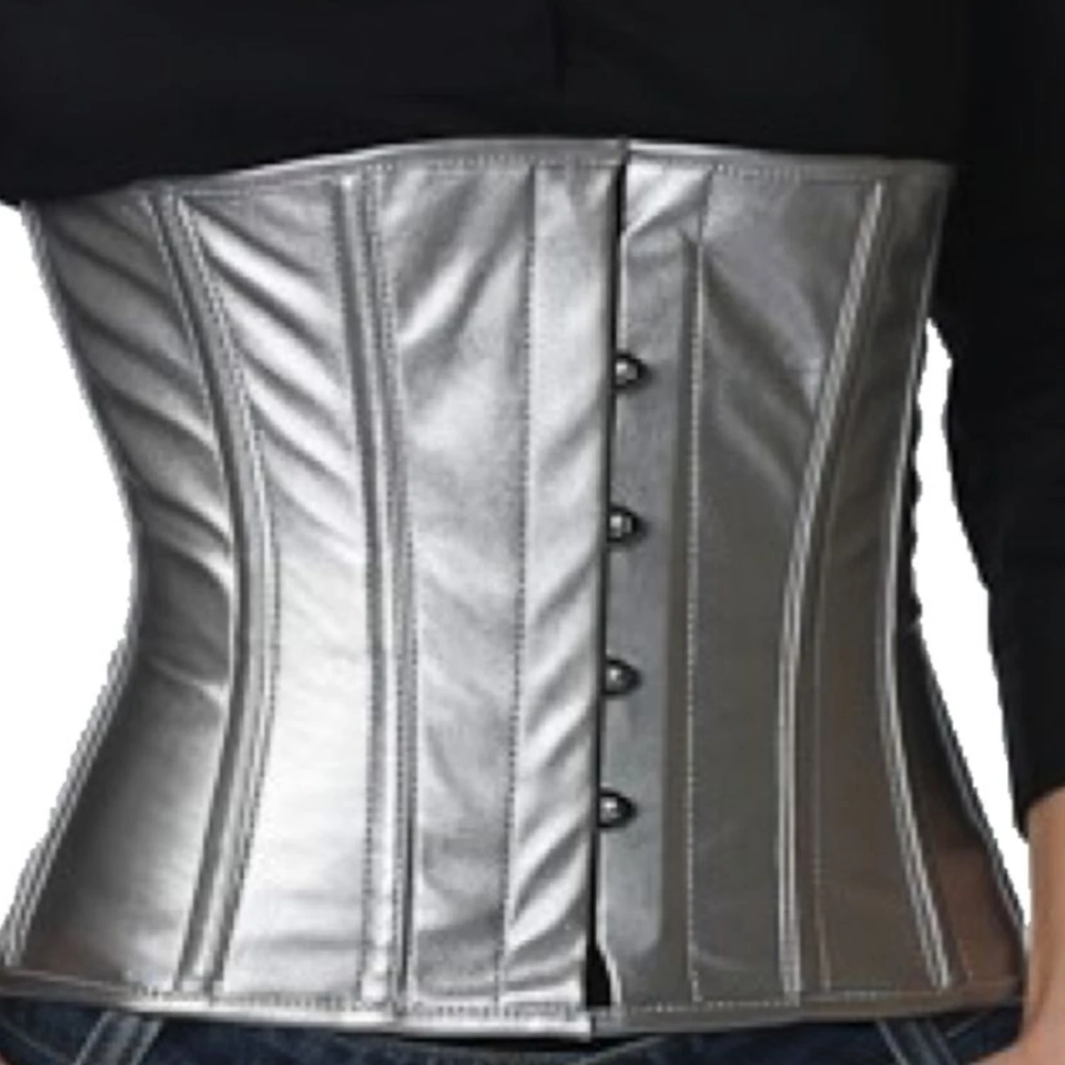 Corsé de charol de cintura plateado – elegancia futurista para una cintura marcada Corsé de cintura auténtico de charol brillante en plata para reducción de cintura