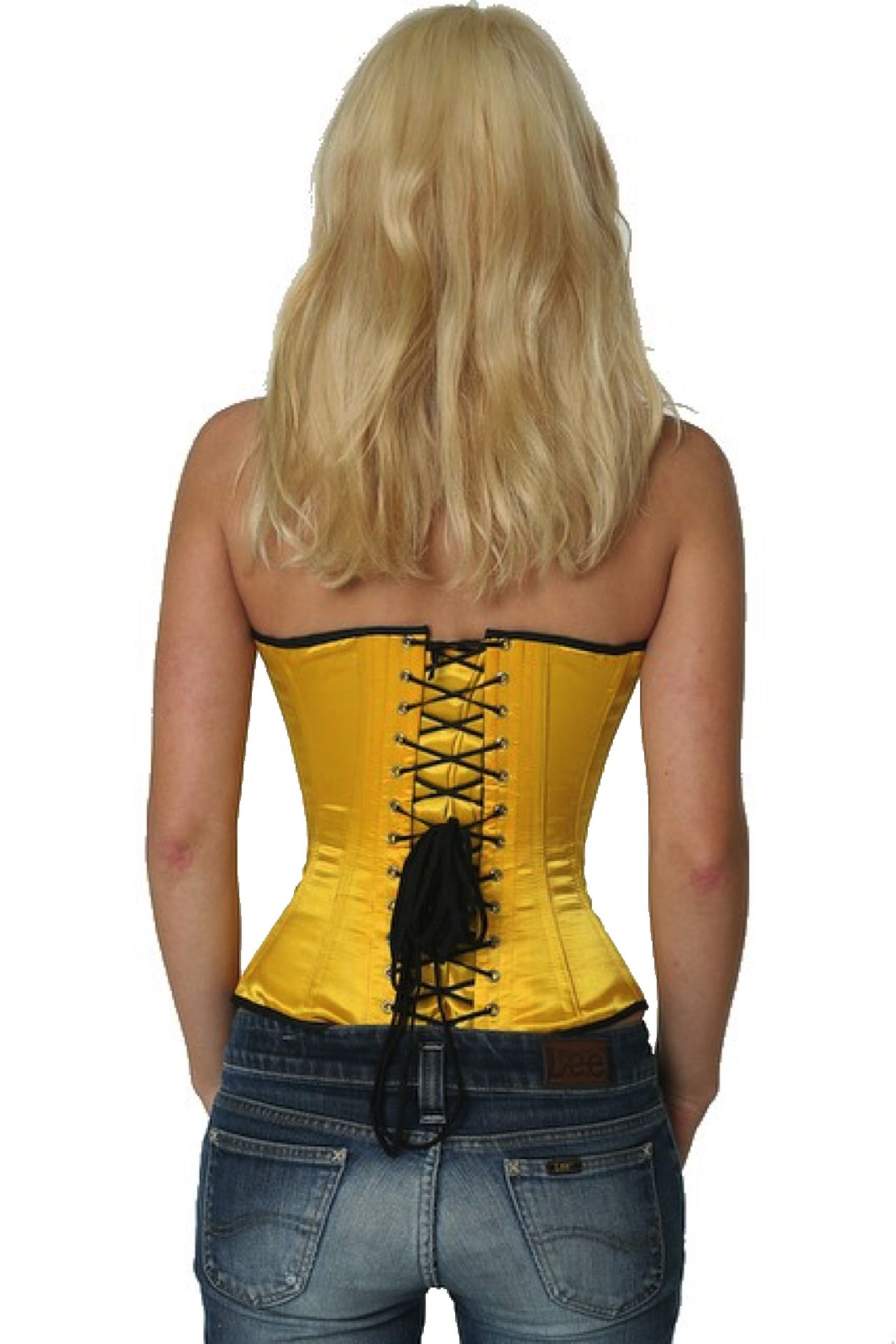 Corsé de satén amarillo de medio busto Corsé de satén amarillo de medio busto
