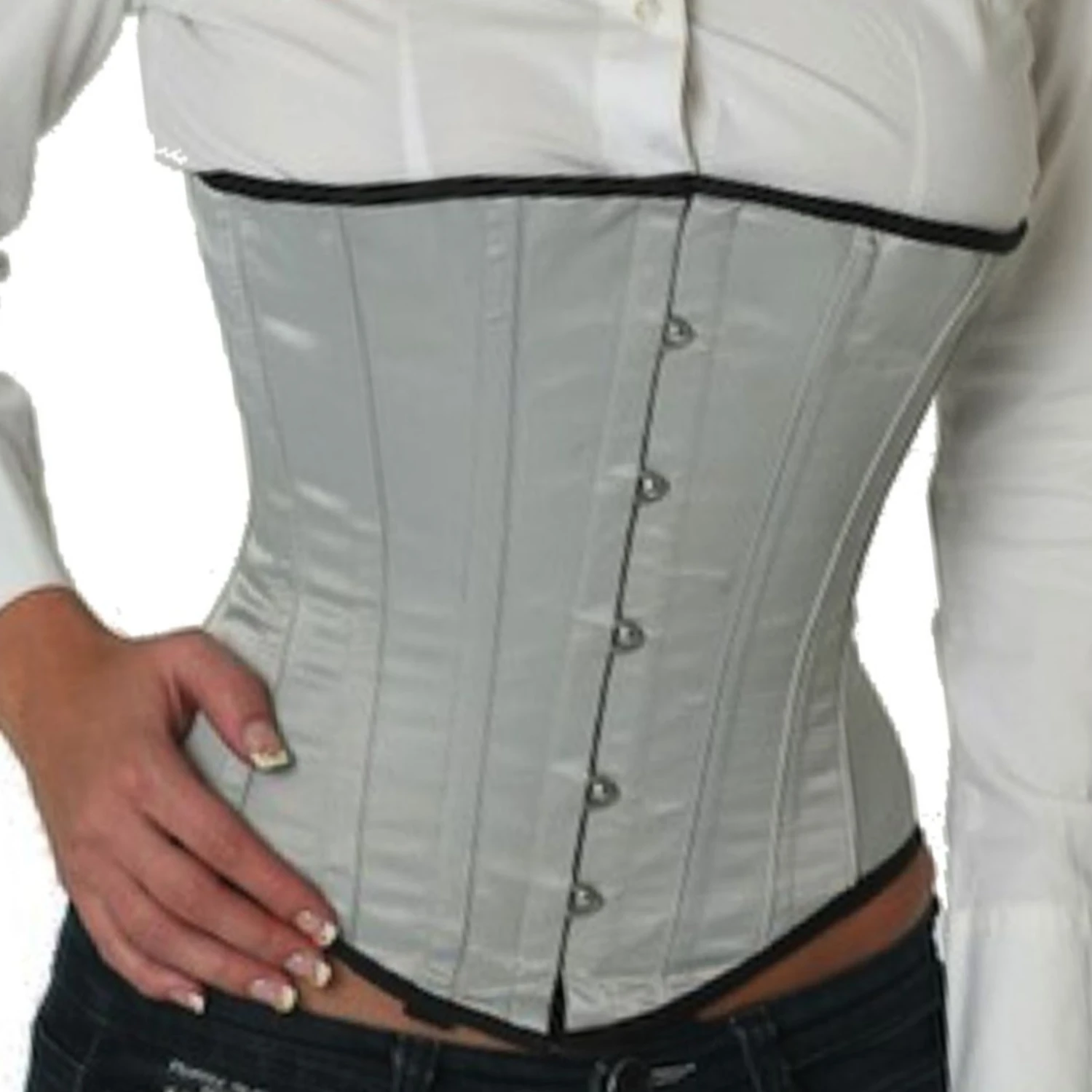Satiinikorsetti vyötärökorsetti harmaa Aito kiiltava satiininkankainen underbust-korsetti harmaana vyotaron kavennukseen
